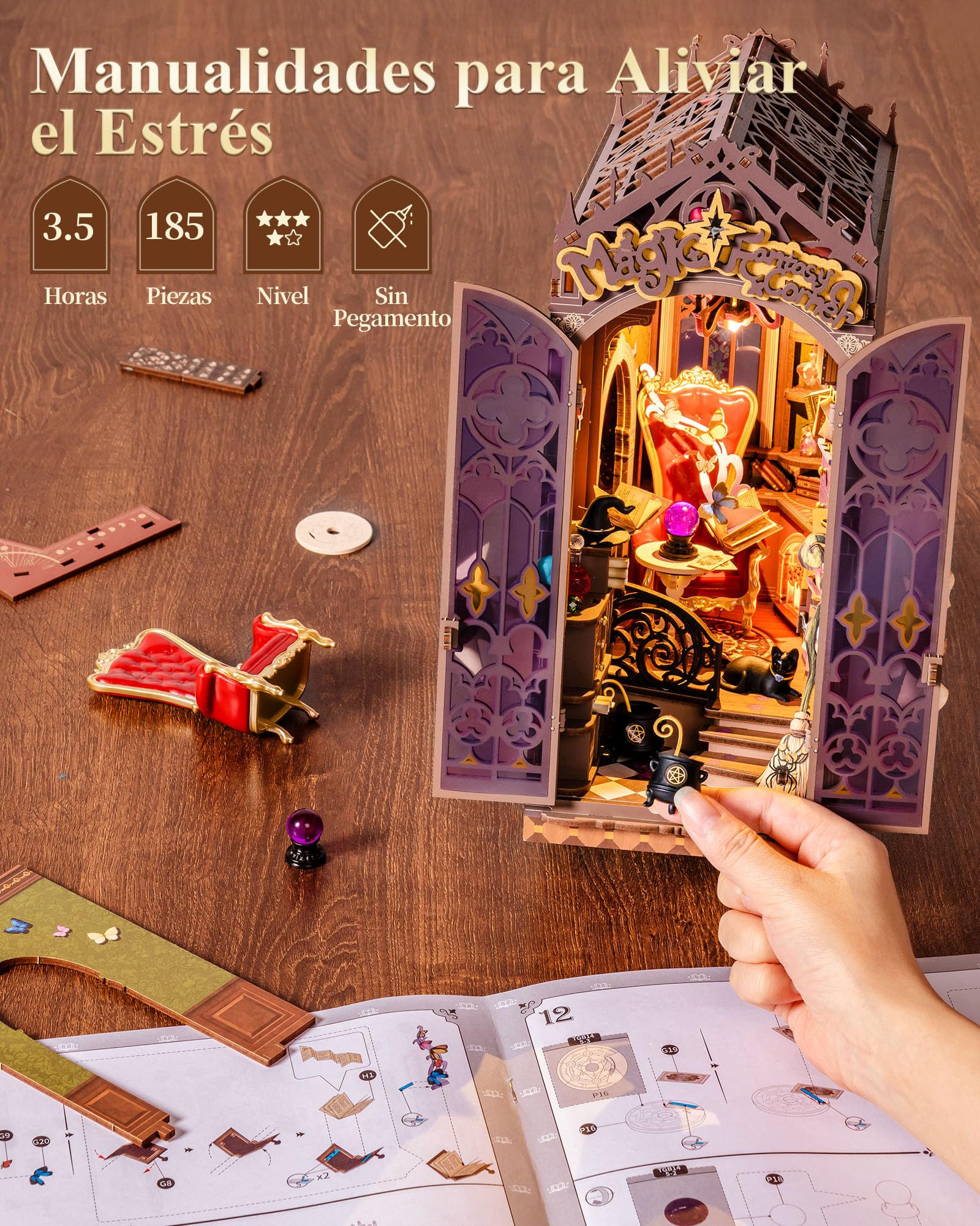 Rolife Book Nook Kit Miniature da Costruire DIY Booknook Rincón de Fantasía Mágica 3d Puzzle Legno con Luci Decorazione Libreria Casa Modellismo da Costruire Adulti Diorama Modellismo