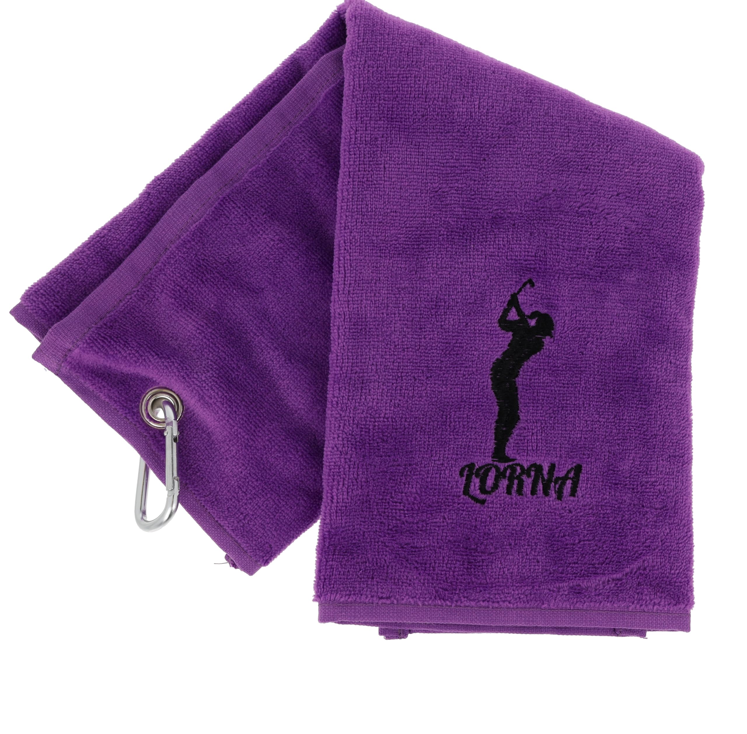 Always Looking Good Personalised Embroidered Golf Towel with Any Name Any Font Luxury Velour 50cm x 40cm Custom Embroidered Golf Towel with Carabiner Clip Gift- Golf Gifts for men and women (Purple)