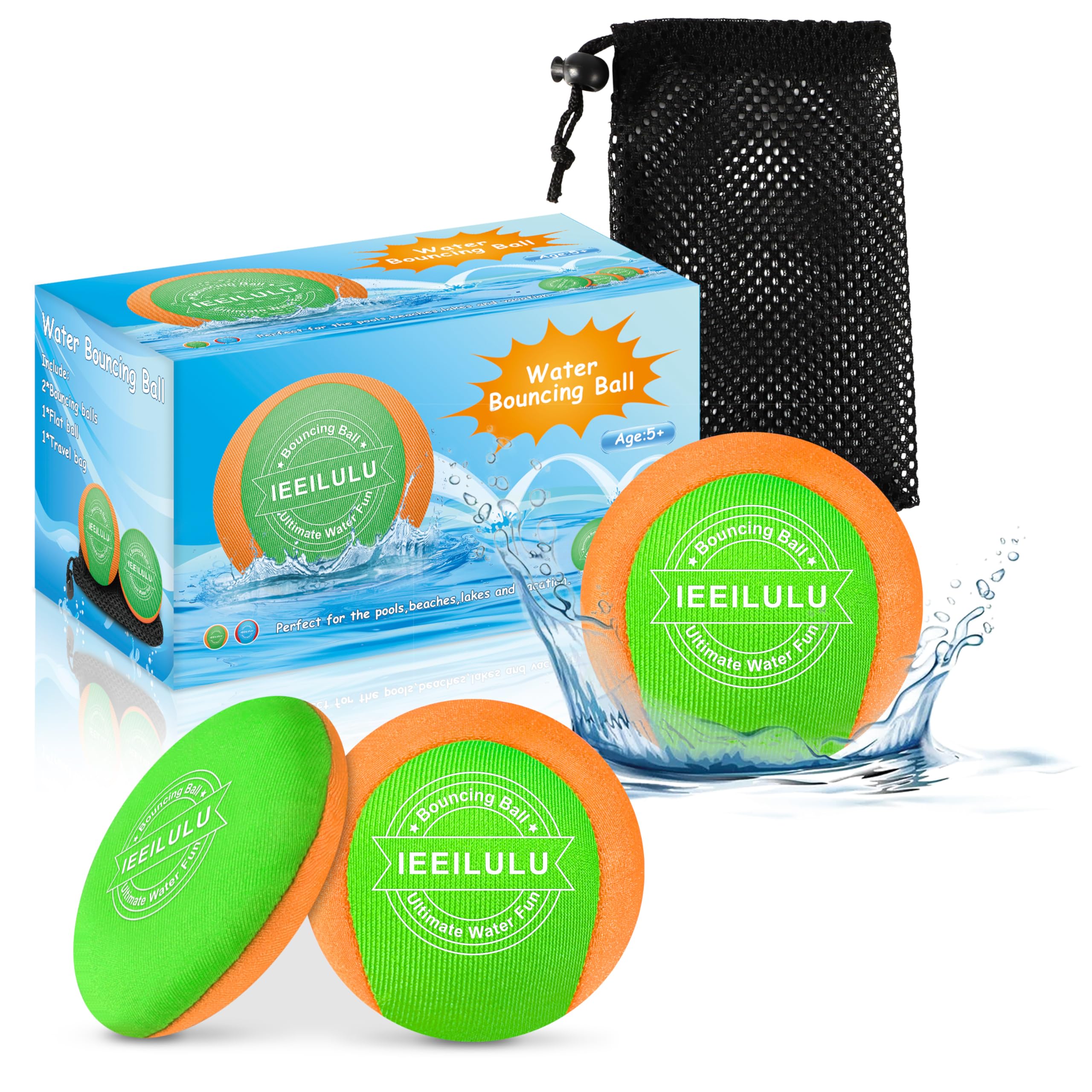 IEEILULU Palla che Rimbalza Sull'acqua, 4 Pezzi Palla Rimbalzante per Acquatica Esterno Piscina Spiaggia Famiglia con Sacchetto Portaoggetti, Giochi Estivi per Bambini Adulto (Verde)