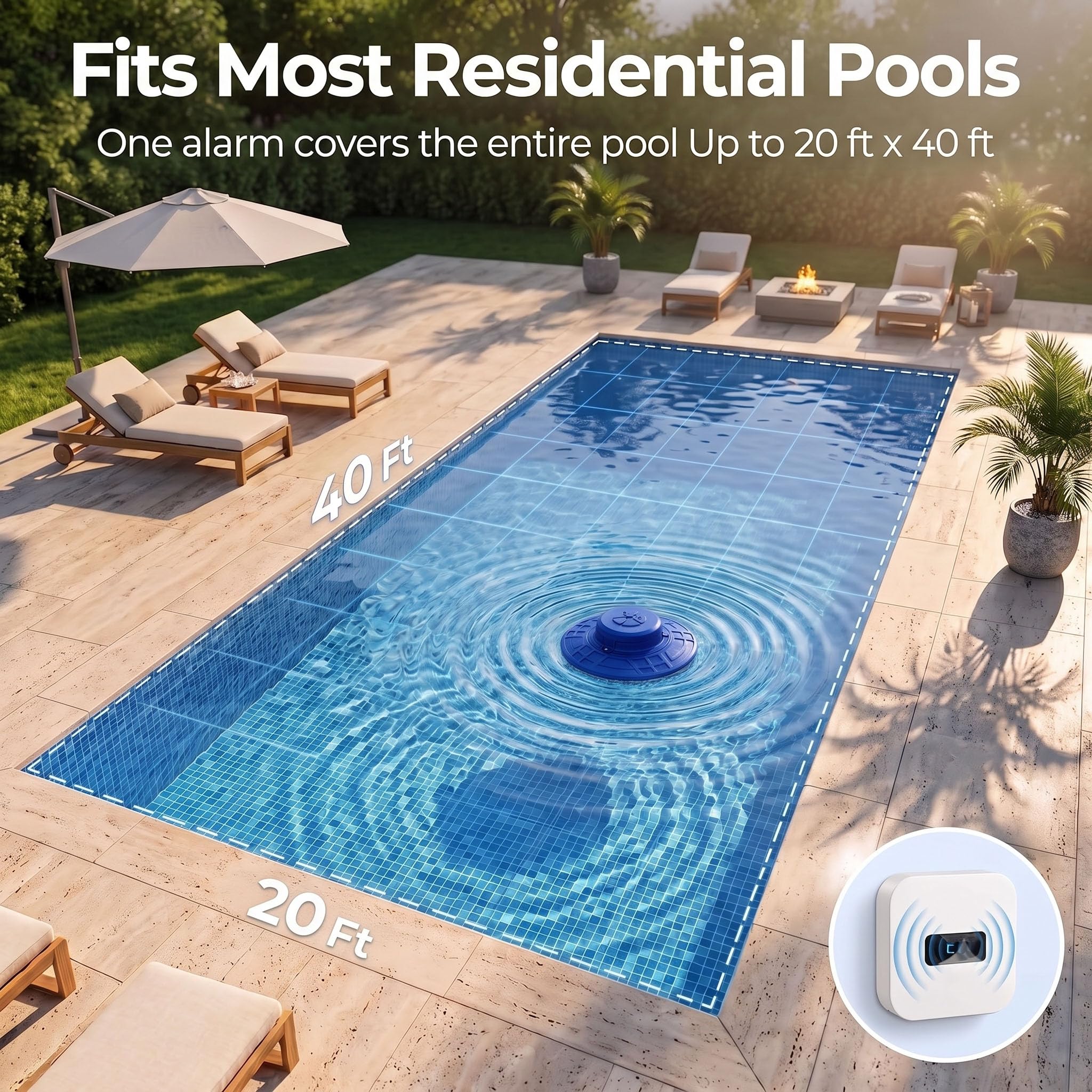 Alarme de piscine flottante avec récepteur intérieur, 85 dB ultra fort détecteur de mouvement pour piscines creusées et hors sol – Sensibilité réglable pour la sécurité des enfants et des animaux