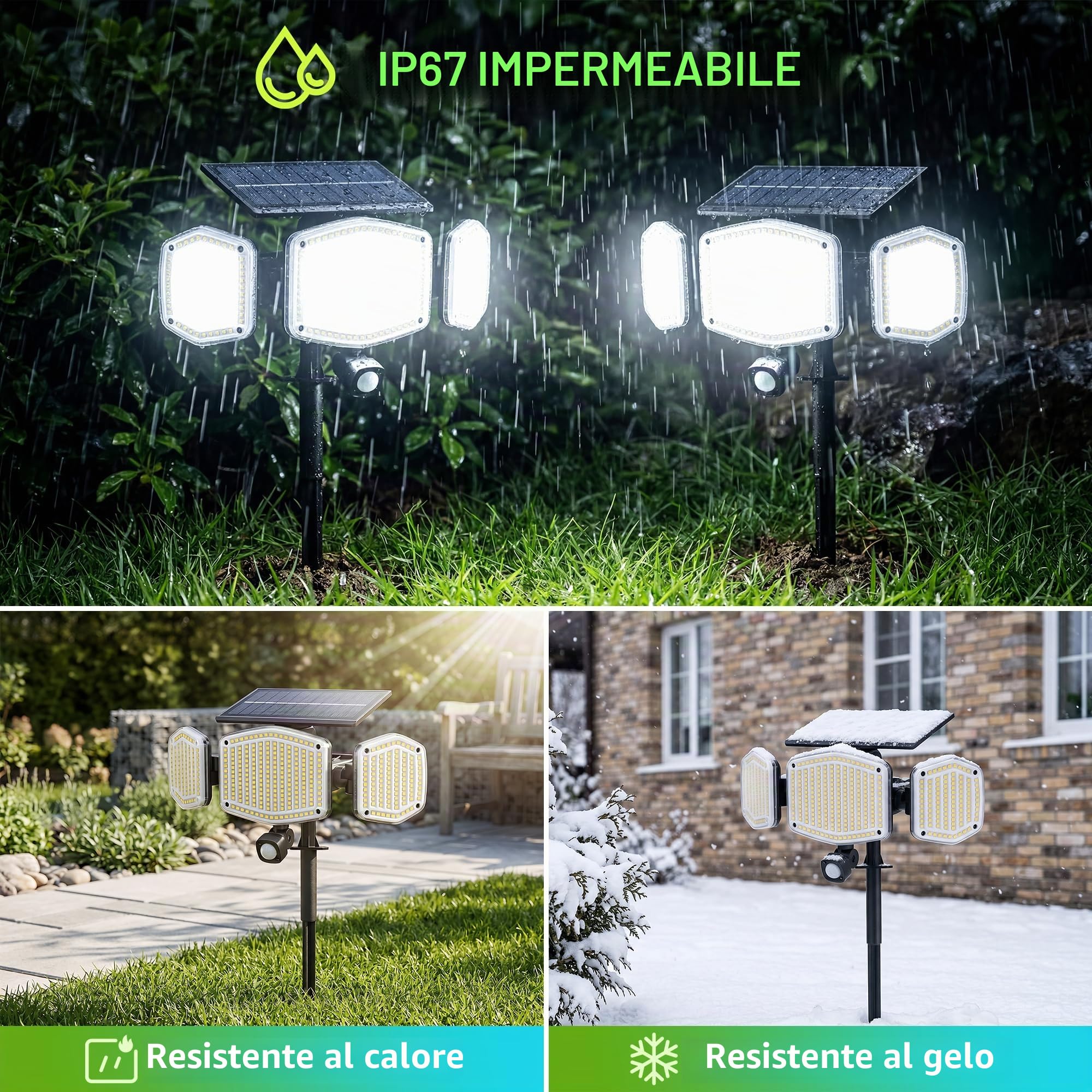 Faretto Led da Esterno Solare con Sensore di Movimento, 426 LED Luce | Faretto Led da Esterno Solare con 2000mAh 1200LM, 3 Testa 3 Modes, IP65 Impermeabile, Illuminazione a 270°, Giardino Garage