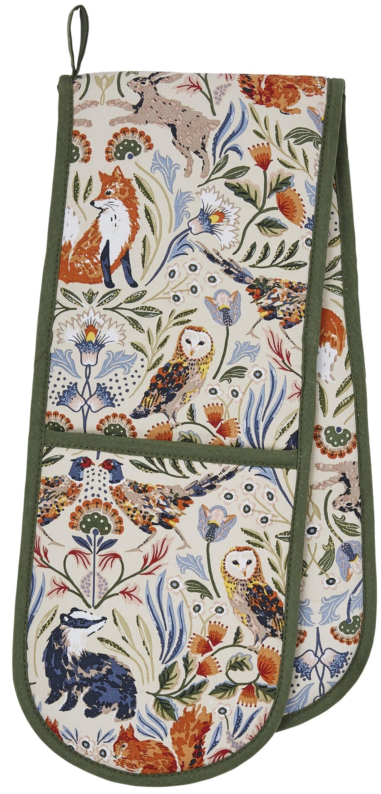 Ulster Weavers - Woodland Animals Double Oven Gloves (88 x 18cm) - 100% Cotton - Forest Animals Oven Gloves Heat Resistant - Washable - Rabbit, Owl & Fox Oven Gloves - Woodland Kitchen Accessories