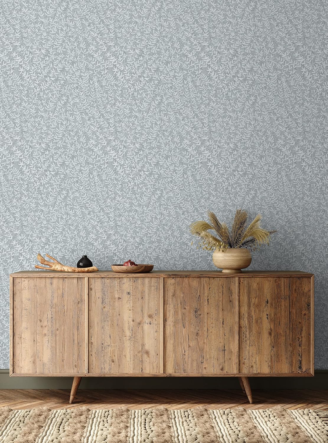 Simple Shapes Forest Foliage Peel and Stick Wallpaper (6 Sheet Set - 2x9 Feet, Blue)