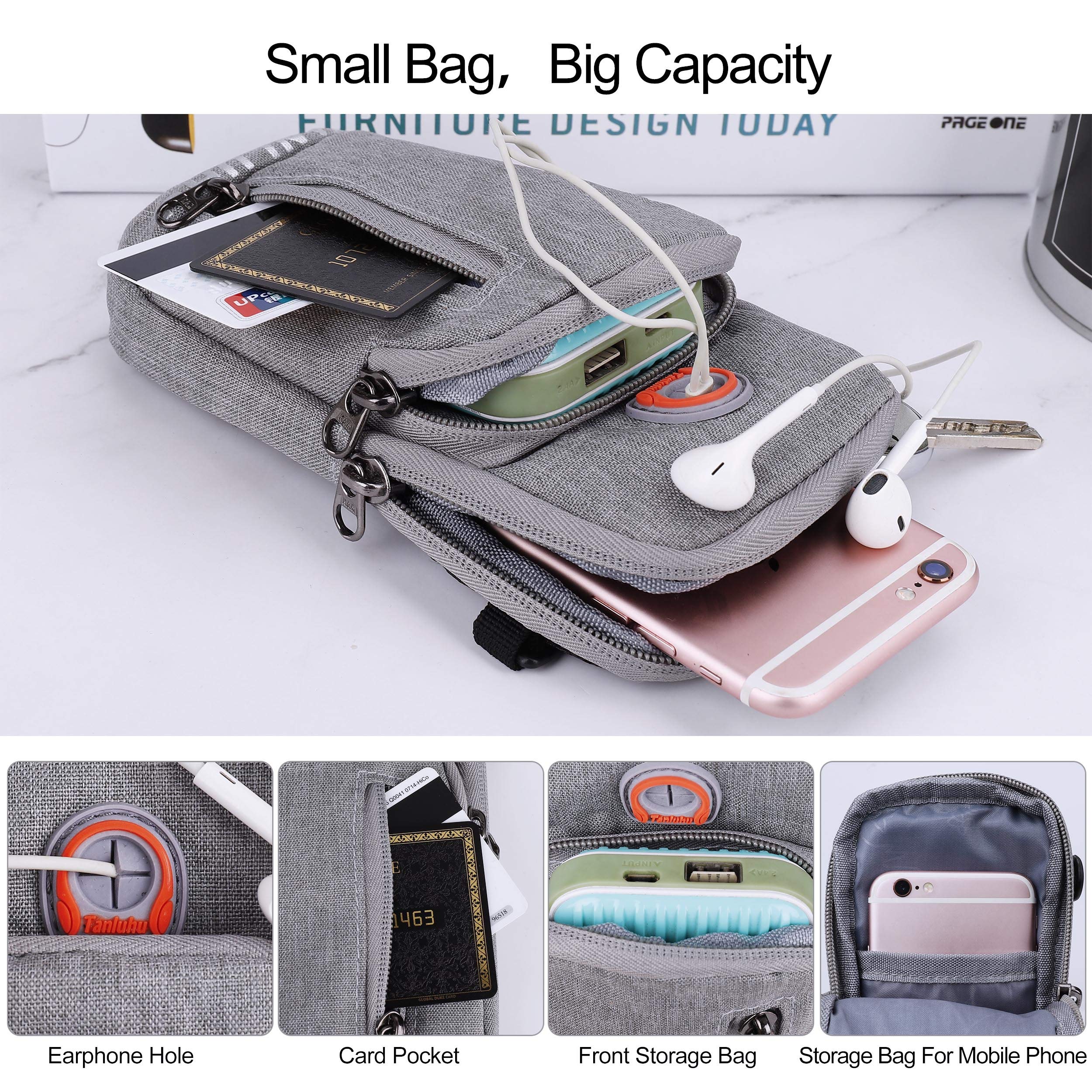 Brassard de Sport Universel Sac de Bras de Sport Réglable Bras de Gymnastique Étui de Poche Bandoulière Sac de Passeport de Voyage pour iPhone, Samsung, Huawei (Gris)