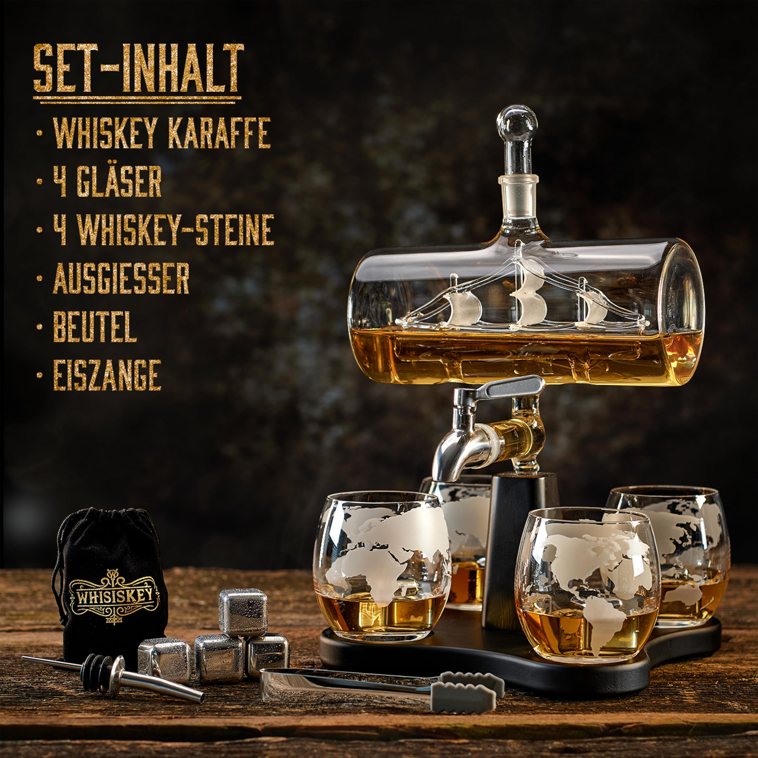 WHISISKEY Whisky Karaffe Set - Whiskey Geschenkset - Geschenke für Männer