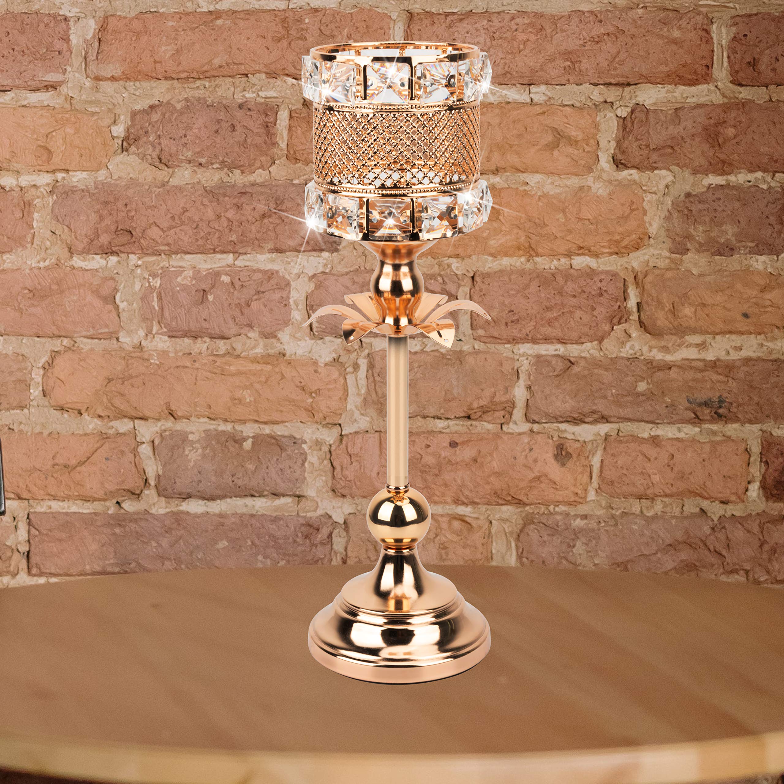 Crystal Candle Holders Gold Crystal Candlestick Holders,14.5" Tall Candle Stand Candelabra Centerpiece for Modern Table,Dinning Room, Living Room, Wedding Anniversary Celebration Table Centerpieces