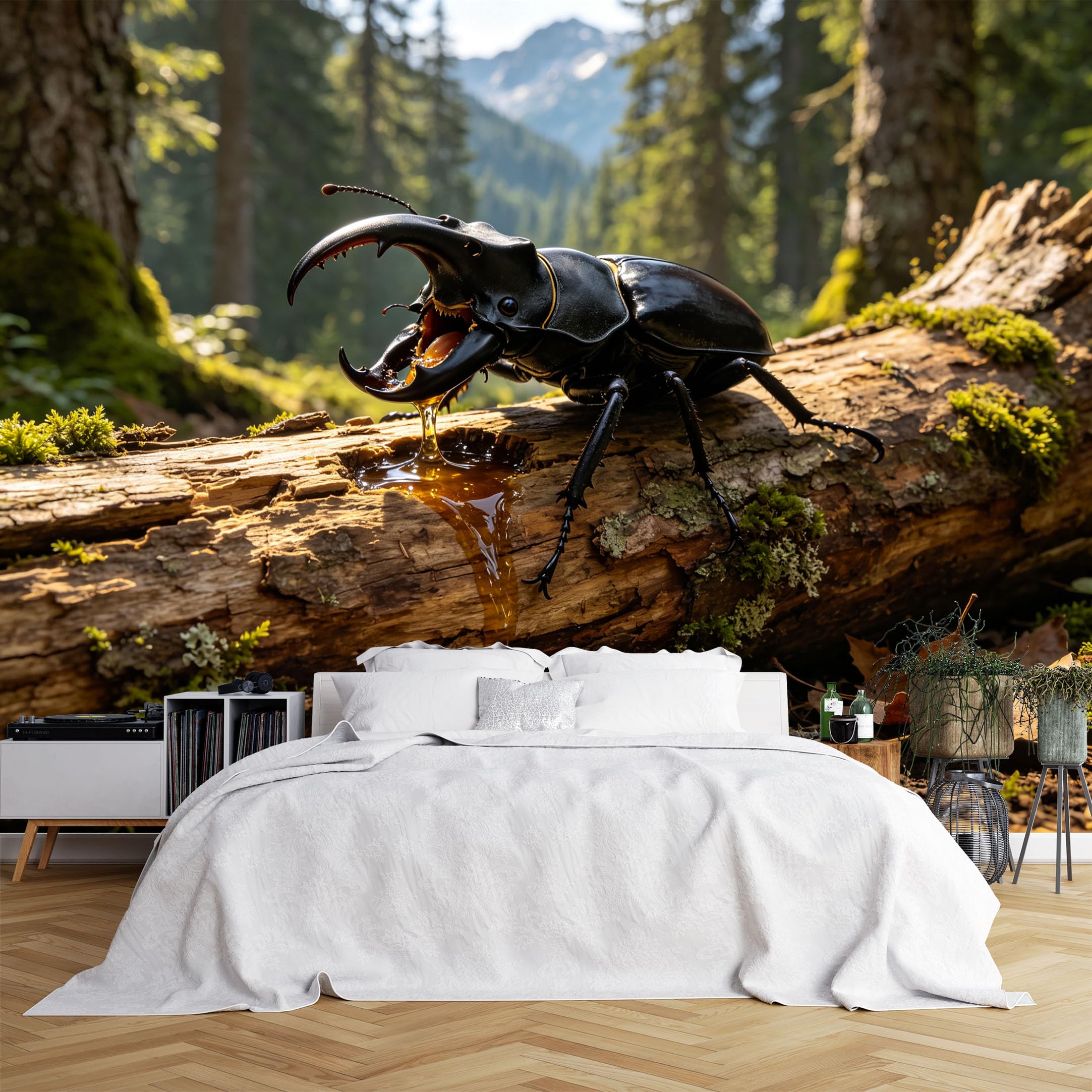 Lcythiazole Ch260615170 Custom Size Wall Murals Stag Beetle Sap Oozing Dead Wood Forest Wall Murals Insect Nature Scenery Wallpaper Wall Covering Fabric Self-Adhesive Removable Wallpaper For Studio