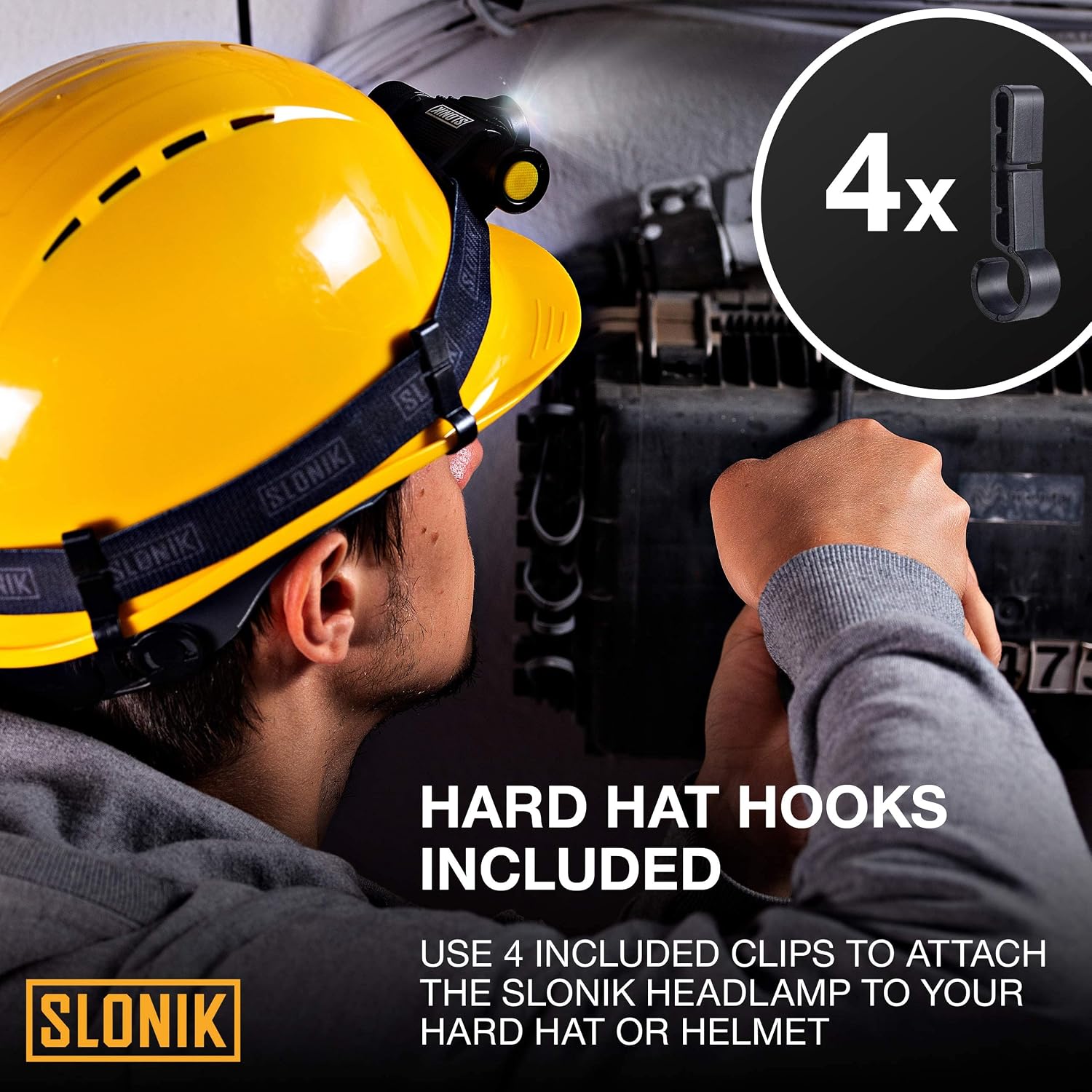 SLONIK LED Headlamp Flashlight - 500 Lumen USB Rechargeable Headlight w/ 2200 mAh Battery - IPX8 Waterproof Head Lamp with Bright 30 ft Beam - Camping Gear & Hard Hat Accessories, Black 500L