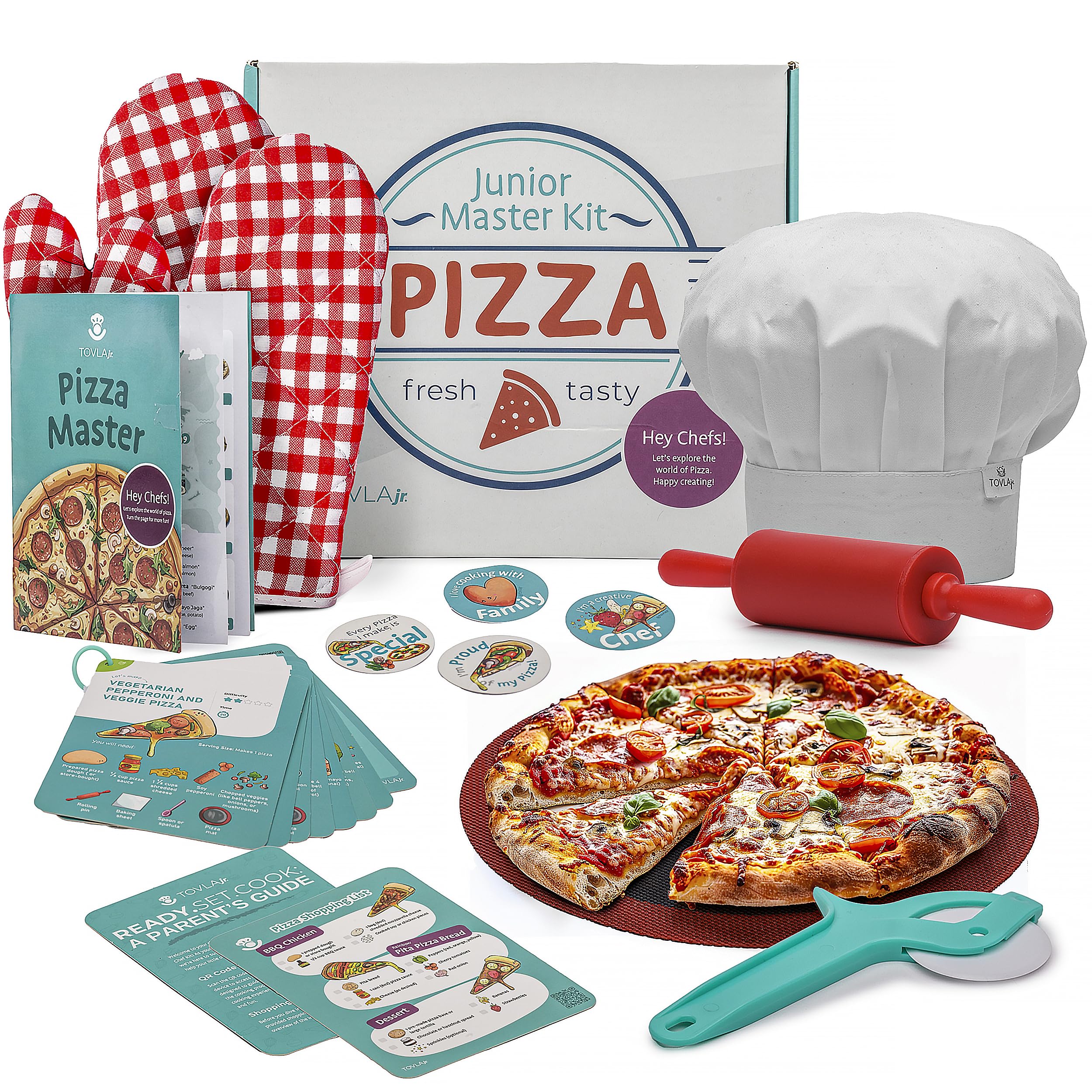 Tovla Jr. Ultimate Real Pizza Cooking Kit for Kids – Fun DIY Baking Set, STEM Activity for Ages 4+, Visual Learning Pizza Tools, Great Gift for Young Chefs