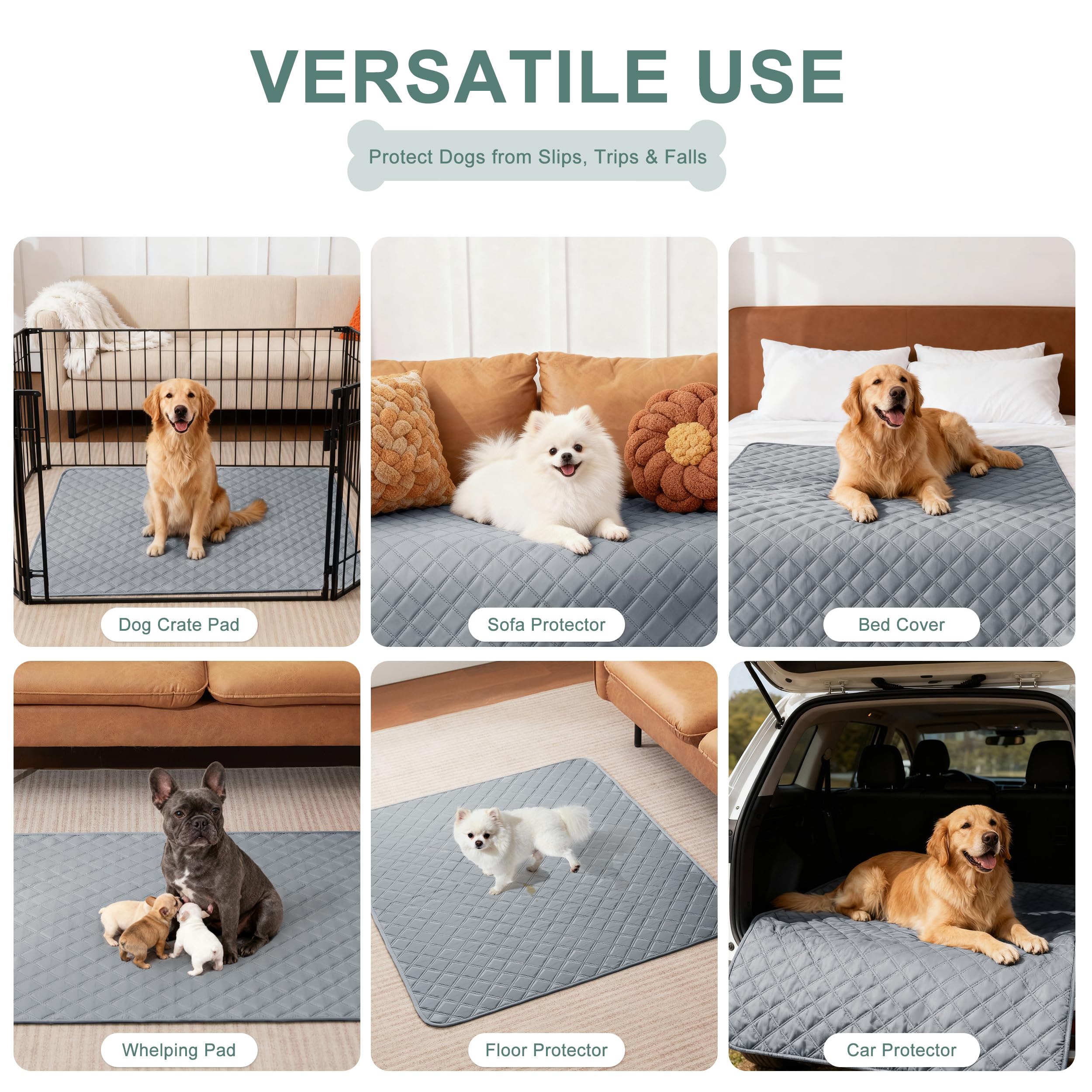 Eterish Almohadillas reutilizables lavables para orina para perros, extragrandes, de 48 x 60 pulgadas, paquete de 2, almohadillas absorbentes para entrenamiento de cachorros, antideslizantes,