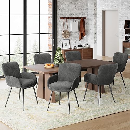 Miniatura 8 de VKNOW Juego de 2 sillas de comedor modernas, sillas de comedor tapizadas con reposabrazos, sillas de cocina con respaldo ergonómico curvado para