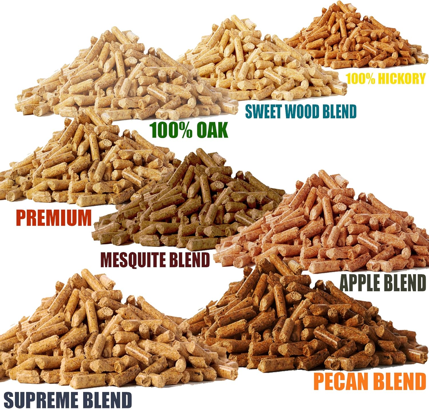 Kona Smoker Grilling Pellets (Set of 8) 1 Pound Variety Pack (8 pounds Total), 100% Oak+100% Hickory+Sweetwood Blend+Premium Blend+Apple Blend+Pecan Blend+Supreme Blend+Mesquite Blend : Patio, Lawn & Garden