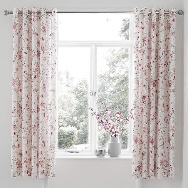 Catherine Lansfield Jasmine Floral Eyelet Curtains 66X72 Inch White