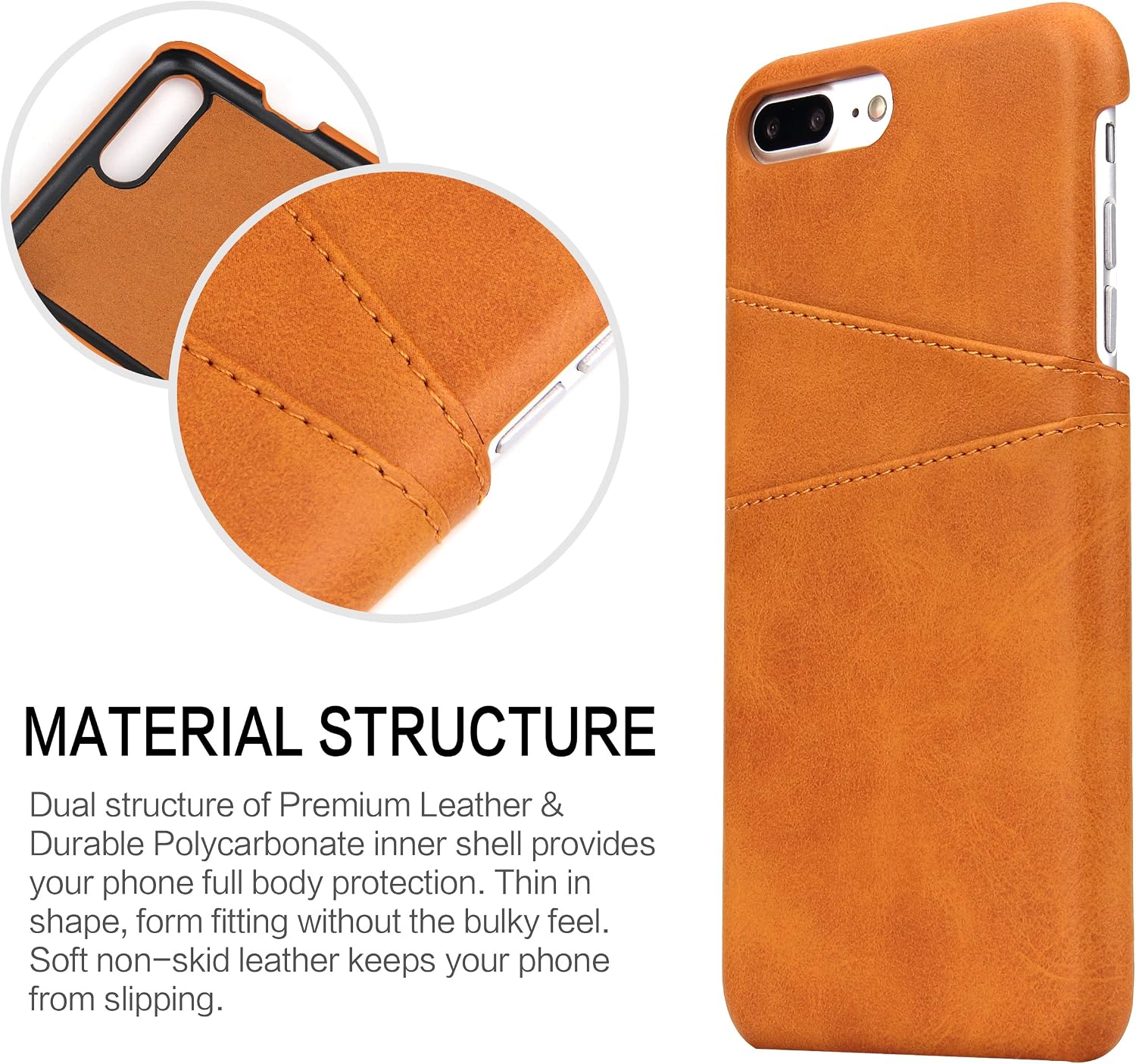 iPhone 7 Plus Leather Card Case - SOWOKO Ultra Slim Faux Leather Credit Card ID Holder Slots Resistant Scratch Protective Cover for Apple iPhone 7 Plus 5.5 Inch (Khaki)