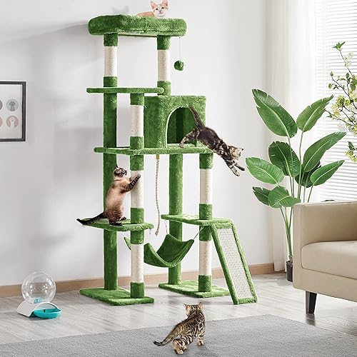 Miniatura 44 de Topeakmart Árbol para gatos de 63 pulgadas, mueble grande de torre para gatos con condominio para gatos, plataforma acolchada y poste rascador
