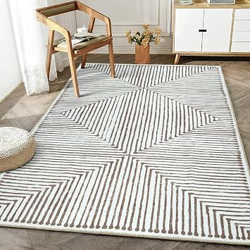 Bloom Rugs Washable Non-Slip 2 x 3 Rug - Brown Striped Area Rug for Living Room, Bedroom, Dining Room, and Kitchen - Exact Size 2 x 3