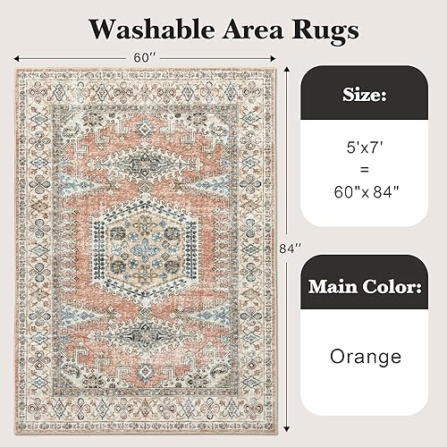 Miniatura 2 de Valenrug Alfombra lavable de 2 pies 6 x 10 pies, ultrafina, resistente a las manchas, colección antigua, alfombra de área para sala de estar,