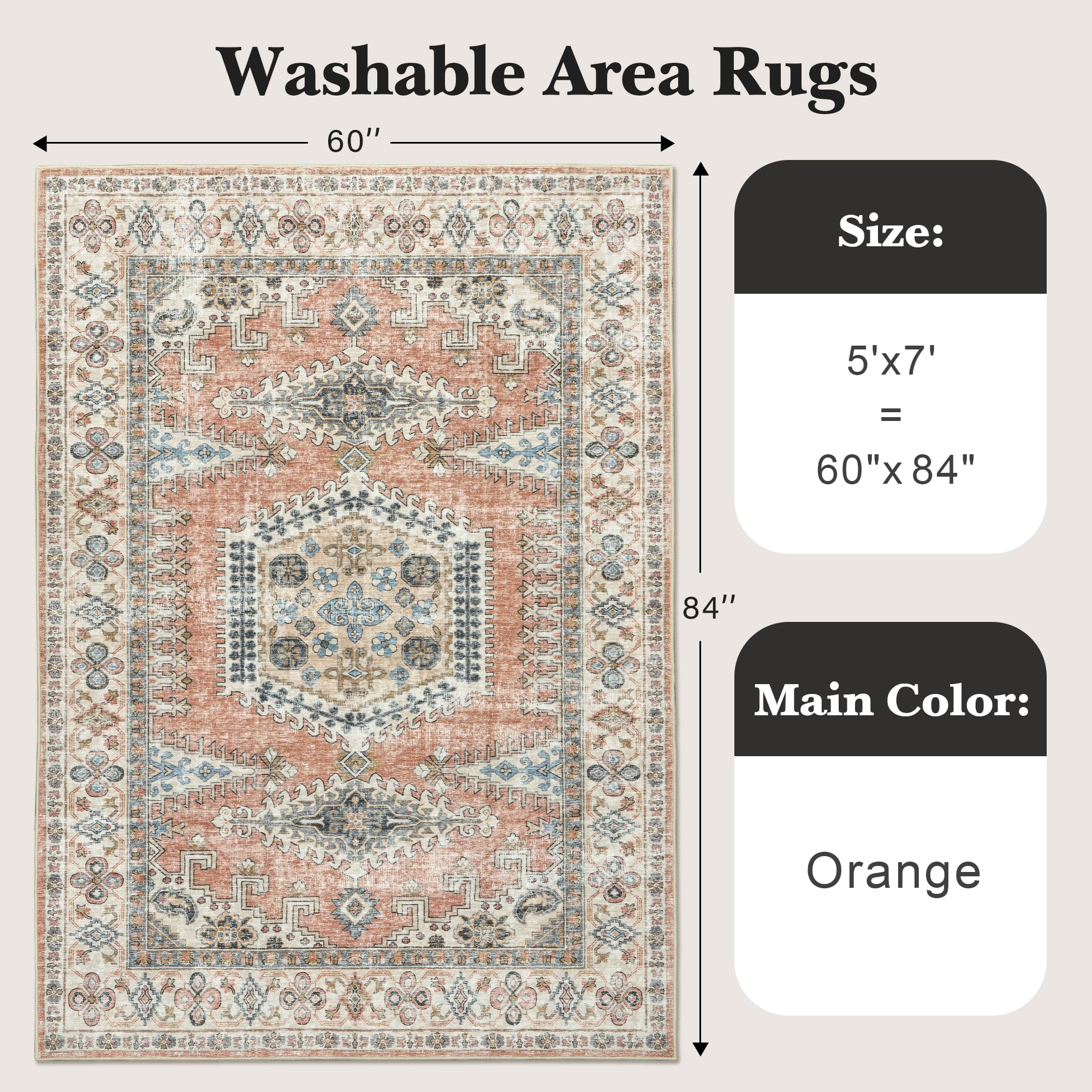 Valenrug Washable Rug 5x7 - Ultra-Thin Antique Collection
