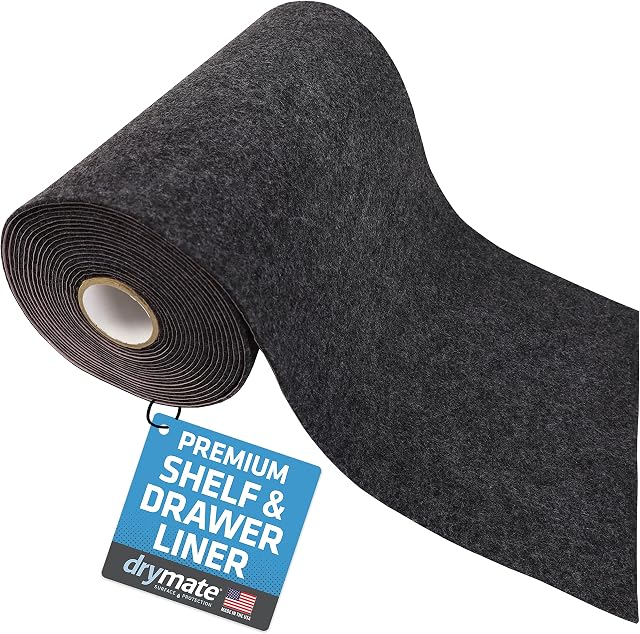 Drymate Premium Luxury Shelf & Drawer Liner, Thick Cushioned Fabric, Non-Adhesive, Absorbent, Waterproof, Slip-Resistant, Liners for Kitchen Cabinets, Cupboards (USA Made)(12 Inch x 20 FT)(Charcoal)
