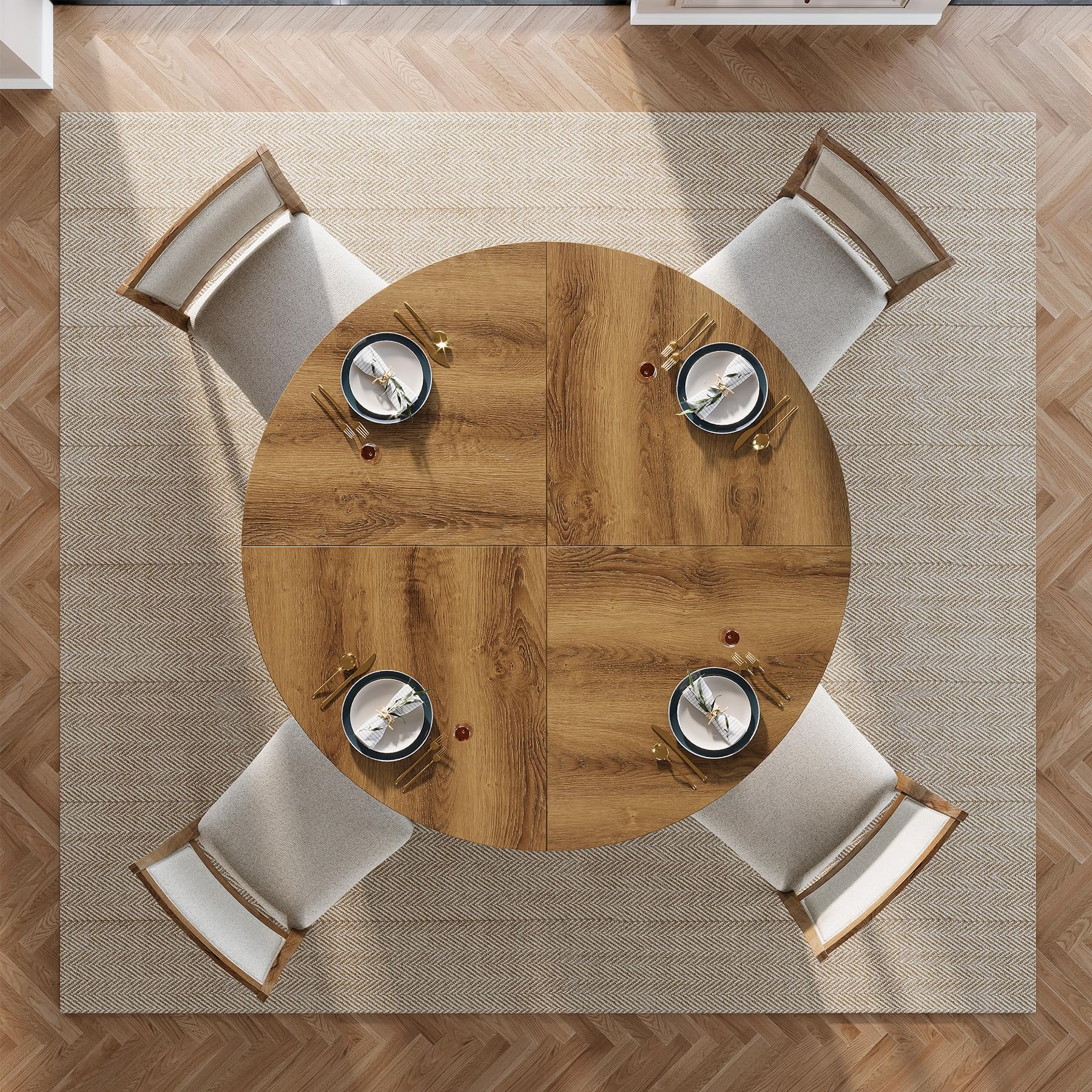 Tribesigns Mesa de Comedor Redonda de 120 cm para 4-6 Personas, Mesa de Cocina rústica de Madera con Base Acanalada para Comedor, Cocina o salón.
