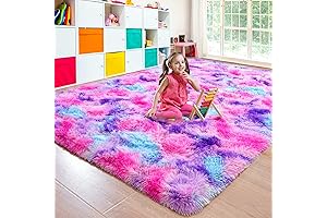 Junovo Fluffy Tie-Dyed Purple and Pink Rug