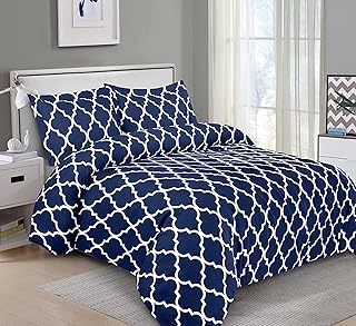 Utopia Bedding Duvet Cover King Size Set - 1 Duvet Cover with 2 Pillow Shams - 3 Pieces Comforter Cover with Zipper Closure - Ultra Soft Brushed Microfiber, 104 X 90 Inches (King, Quatrefoil Navy)