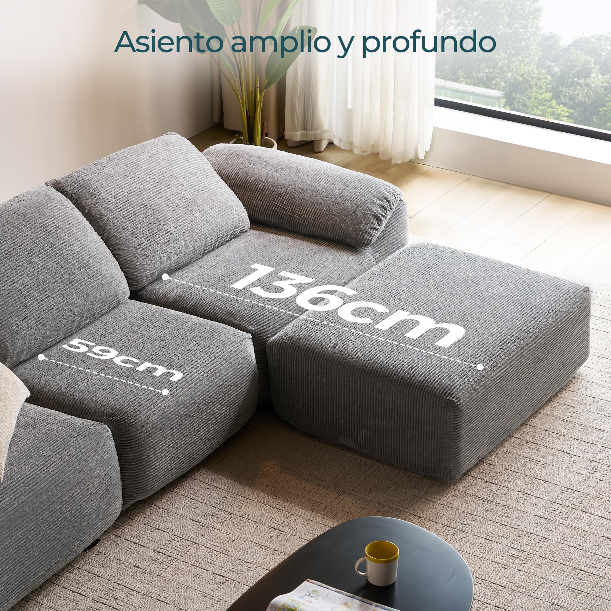 LINSY Home Sofá Cama esquinero con función de sueño, 290 cm, Modular, en Forma de L, Incluye otomana, salón, Noches de televisión o para Pasar la Noche de Invitados (Gris)