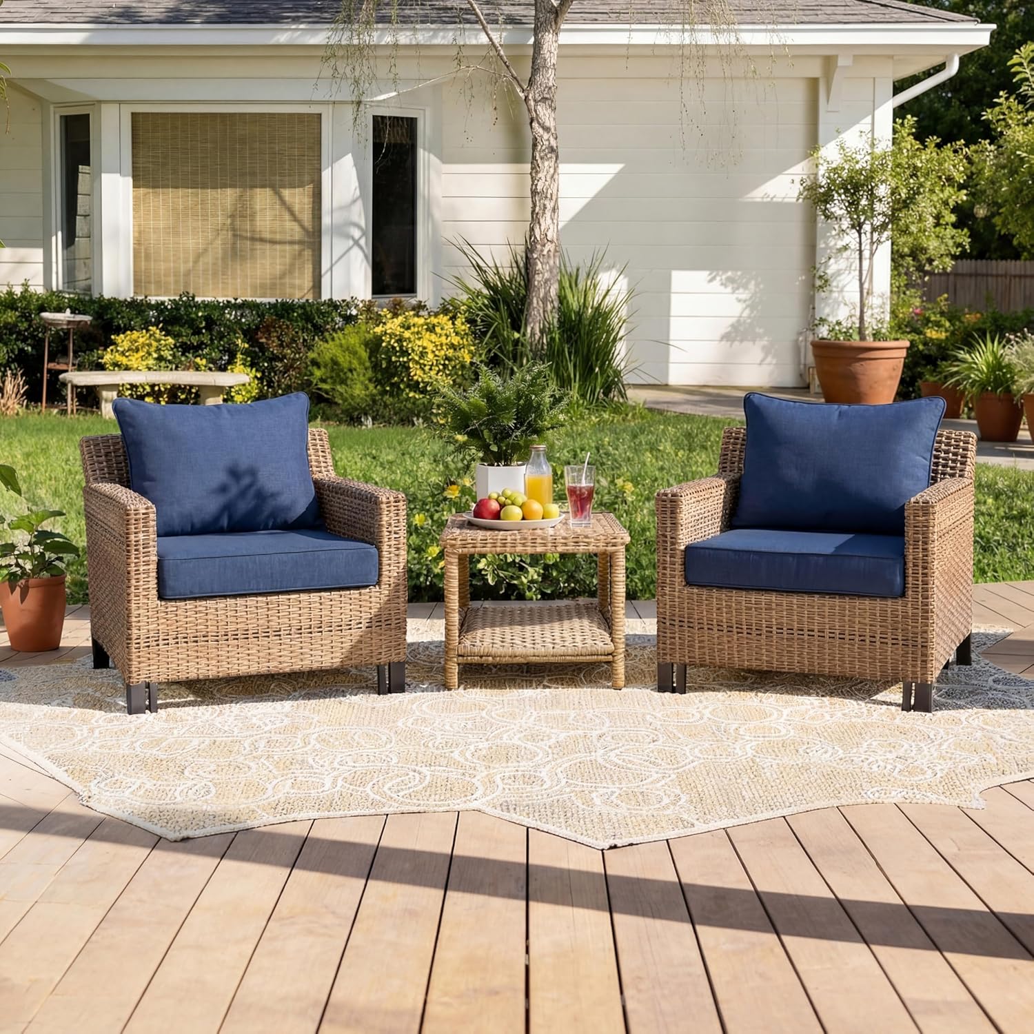 Art Leon Waterproof Outdoor Seat Cushion 24"x 24" 30D High Density Foam Patio Chair Cushions with Non-Slip Backing Patio Cushions for Patio Furniture Porch Swing Garden Bench Camping Stadium Navy Blue