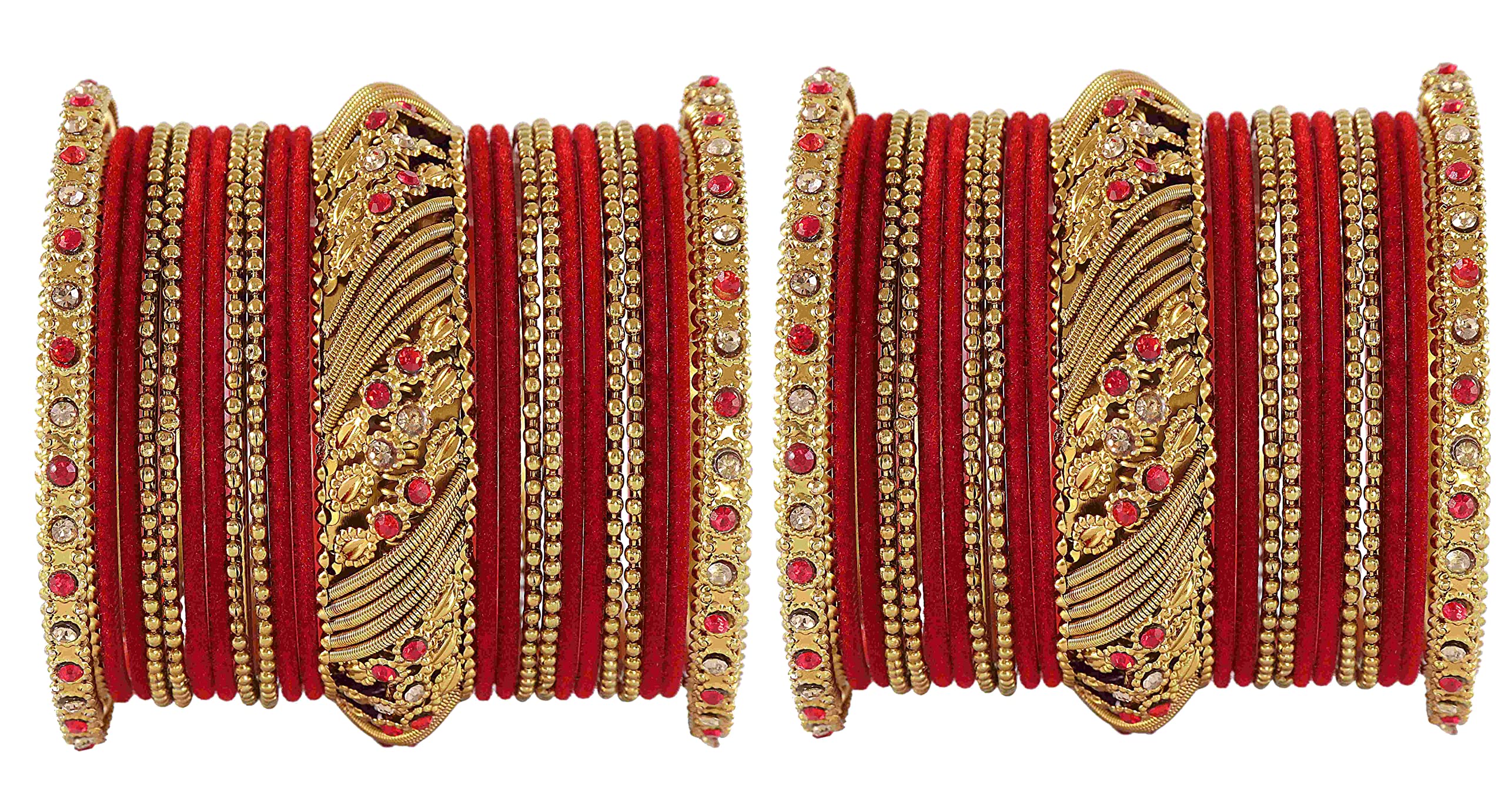 ZULKA Non-Precious Metal with Base Metal, Zircon Gemstone and Beads Studded Ball Chain Linked Glossy Finished Velvet Bangles Chuda set for Women and Girls, (Red_2.6 Inches), Pack Of 46 Bangles (B0BS44WWKL) Amazon Price History, Amazon Price Tracker