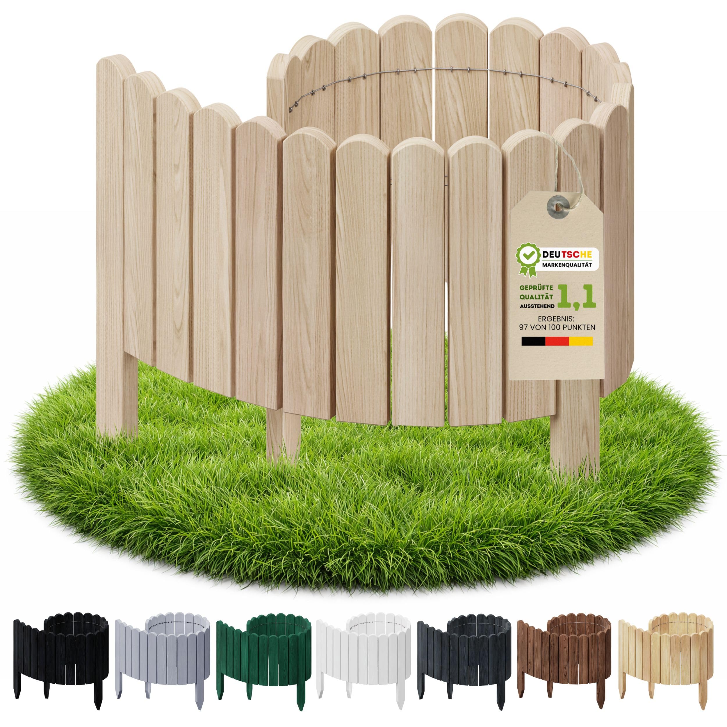 Floranica Garden Border Lawn Edging 20 x 100 cm Untreated Wooden Lawn Edge Garden Fence Wooden Fence Flexible Roll Border