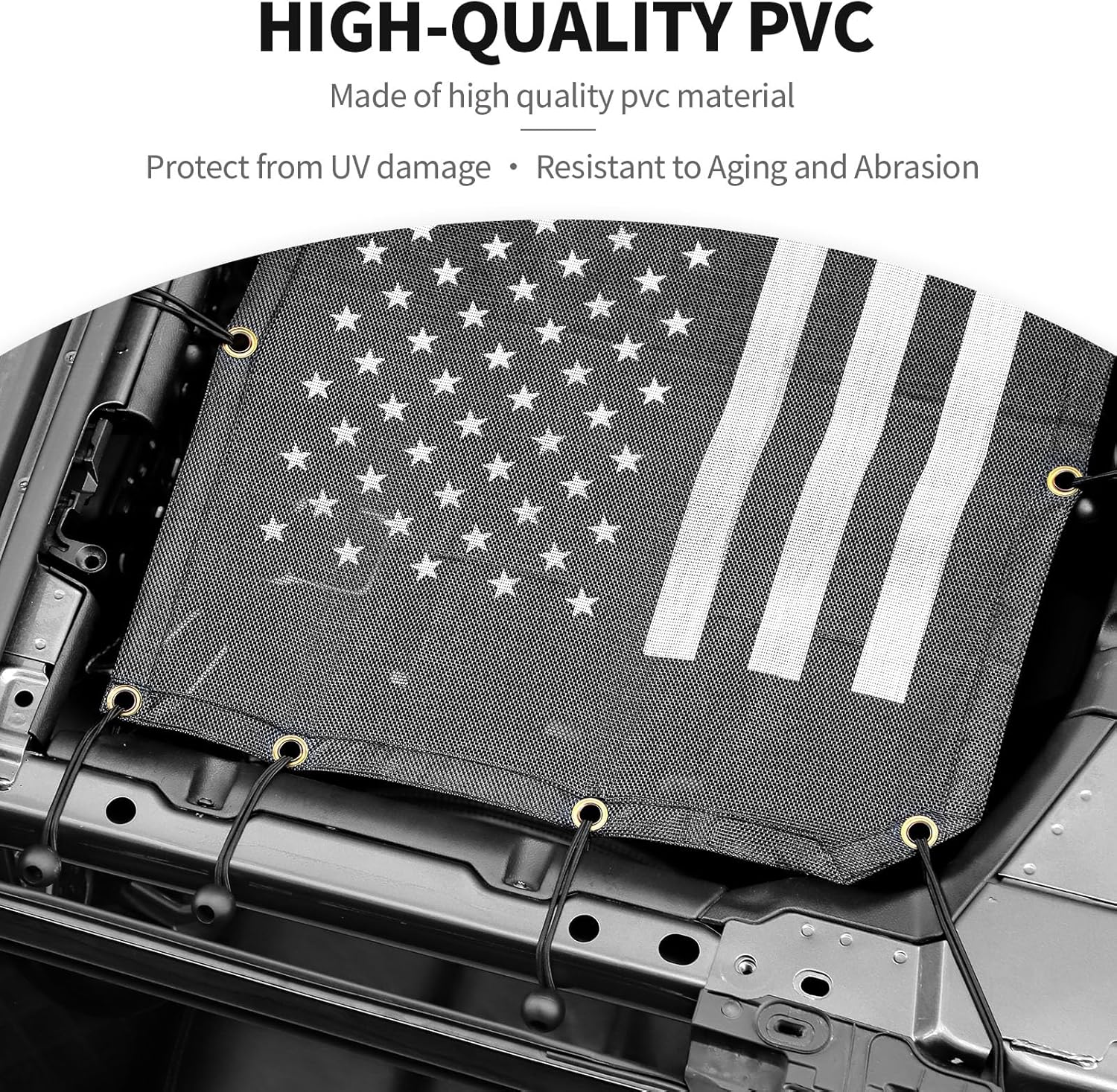 JeCar Mesh Sunshade Cover Front & Rear Sun Shade UV Protection Bikini Sun Screen Exterior Accessories Compatible with Jeep Wrangler 4-Door JLU 2018-2024, American Flag, 2 Pieces