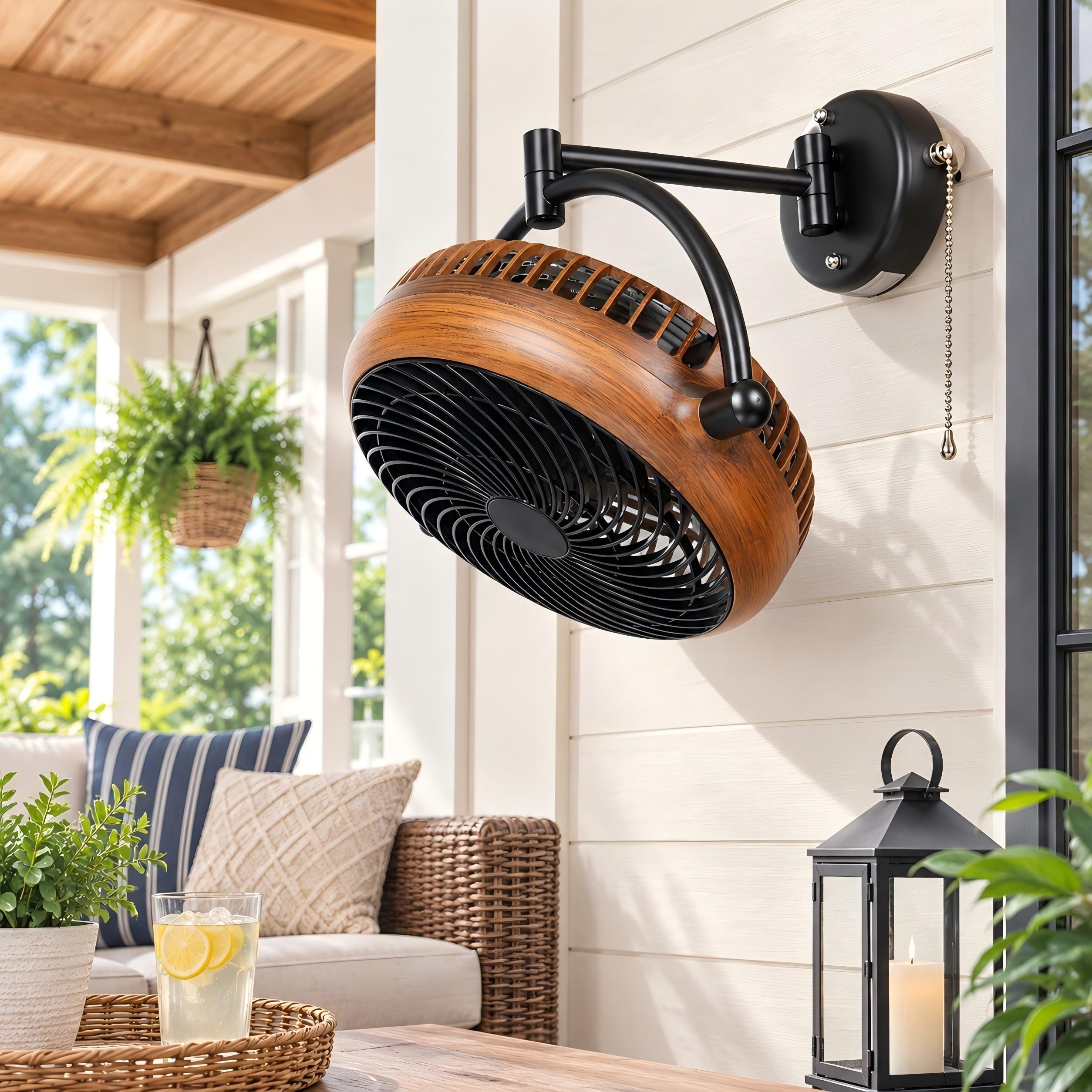 Wall Mount Fan with Folding Arm 10 Inch Small RV Wall Fan Quiet Oscillating