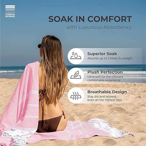Vista 26 de THREAD SPREAD Paquete de 2 toallas de playa de algodón turco, 39 x 71 pulgadas, de secado rápido, sin arena, para adultos, de gran tamaño, ligeras