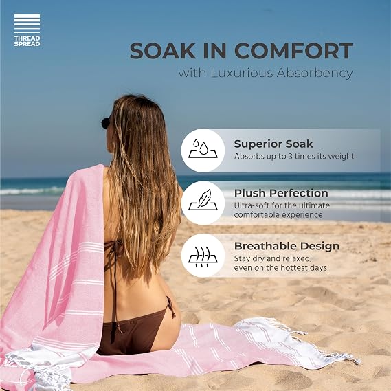 THREAD SPREAD%100 Pamuklu Plaj Havlusu Seti 2-39 x 71 Büyük Boy Çantalı Ekstra Büyük Havlu - Havuz, Spor Salonu, Yoga için Hızlı Kuruyan ve Yumuşak Dayanıklı - Yetişkinler için Elmas Desenli Banyo