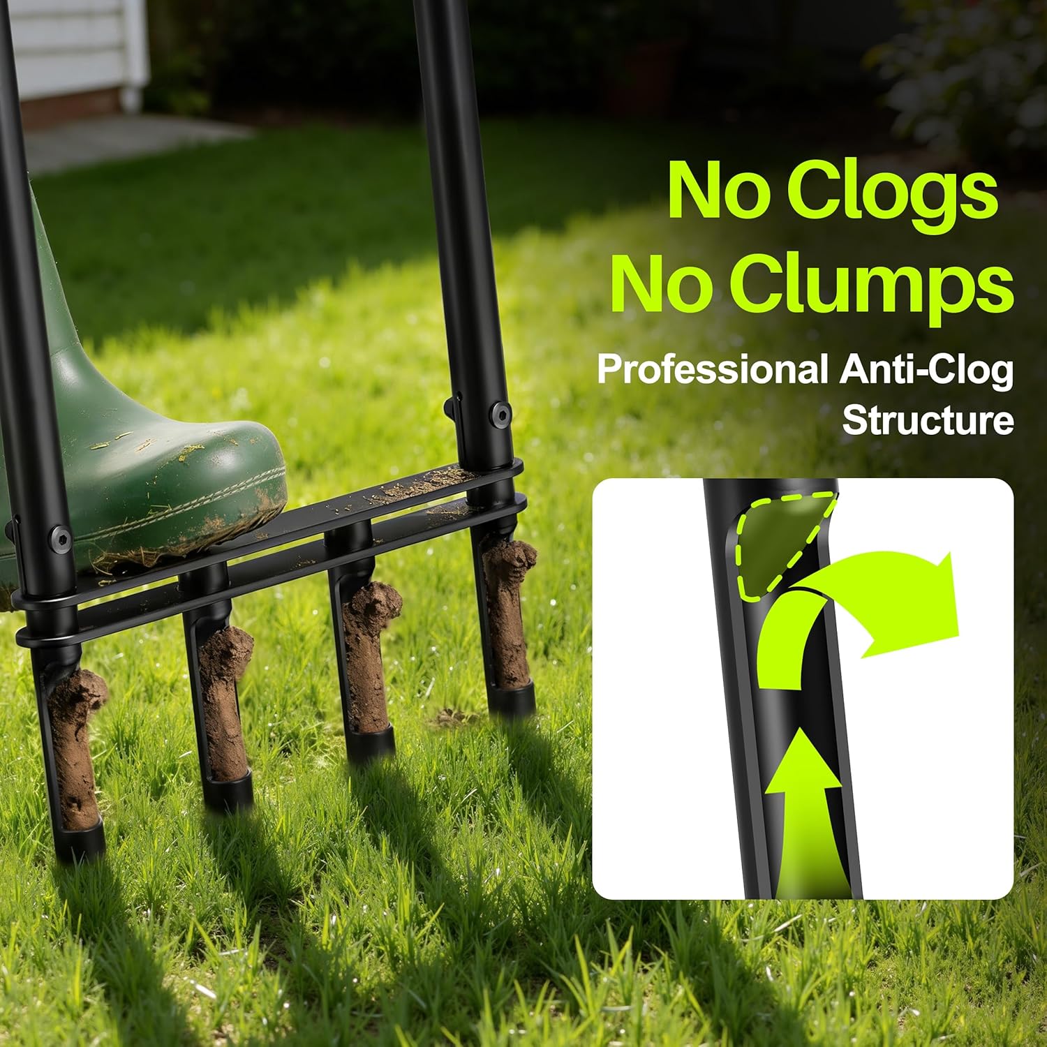 Knee-Friendly Manual Lawn Aerator Tool –Adjustable SUS304 Stainless Steel Core Aerator for Grass, Yard Aeration Tool with 4 Hollow Tines for Lawn Care and Compacted Soil,43.3"-48.5",Black