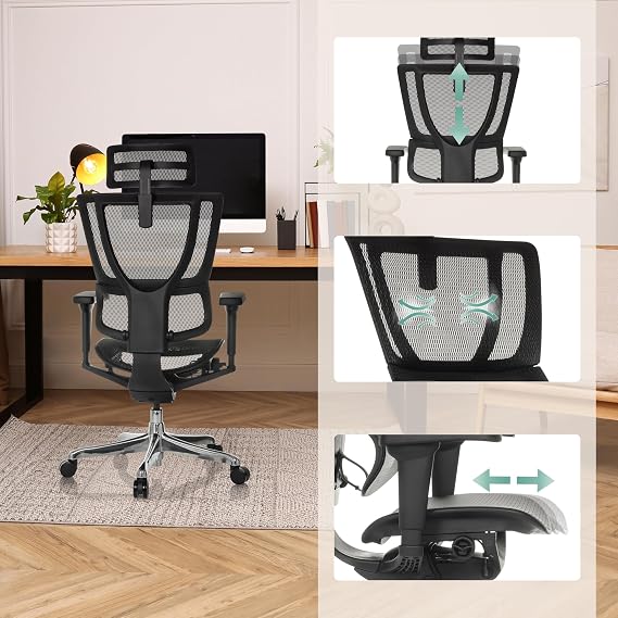 hjh OFFICE Ergohuman Ergonomic Slim Ultra GEN2 Original Design Office Chair with Flexible Lumbar Support Mesh Cover Black