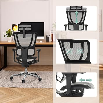 hjh OFFICE Ergohuman Ergonomic Slim Ultra GEN2 Original Design Office Chair with Flexible Lumbar Support Mesh Cover Black