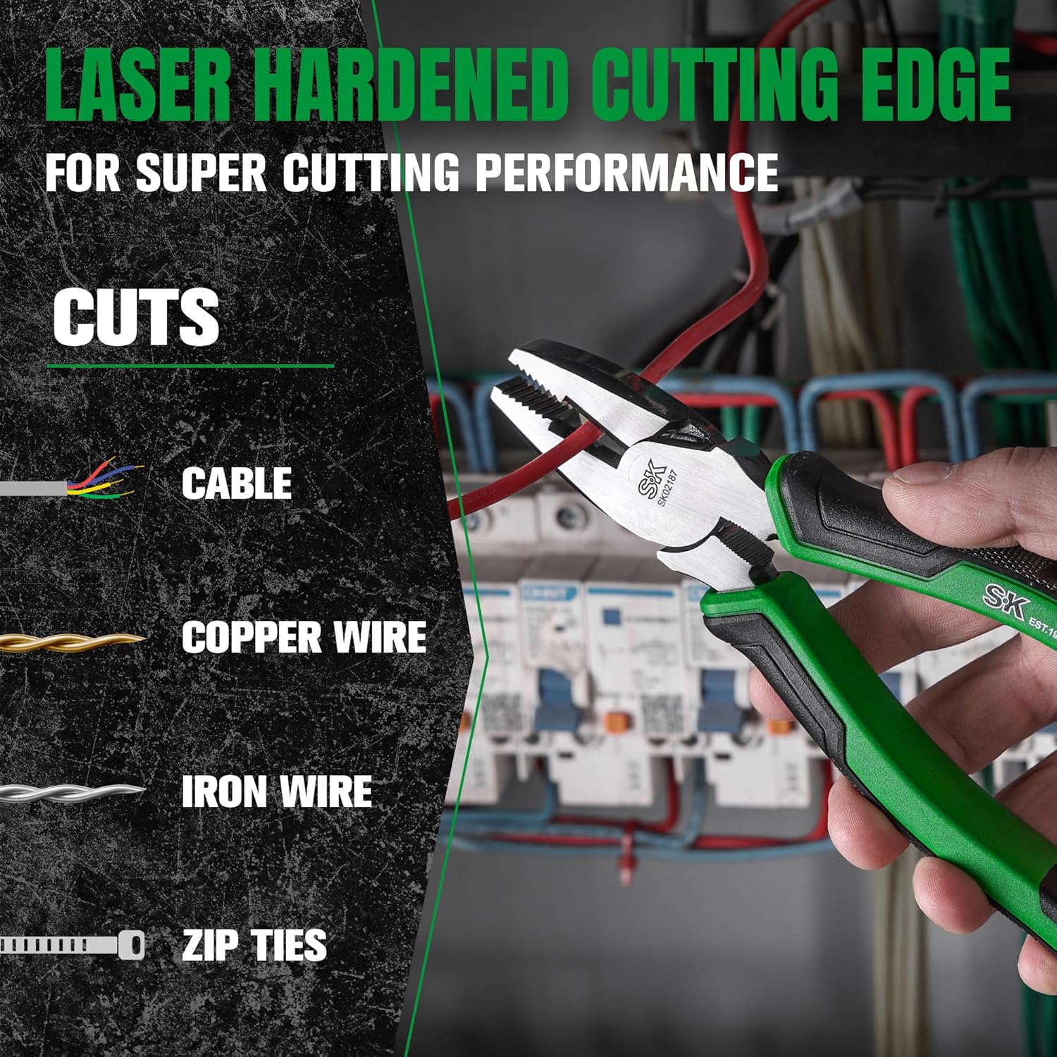 SK 7-Inch Linesman Pliers, High Carbon Steel, Ergonomic Anti-slip Handle for Comfortable Grip