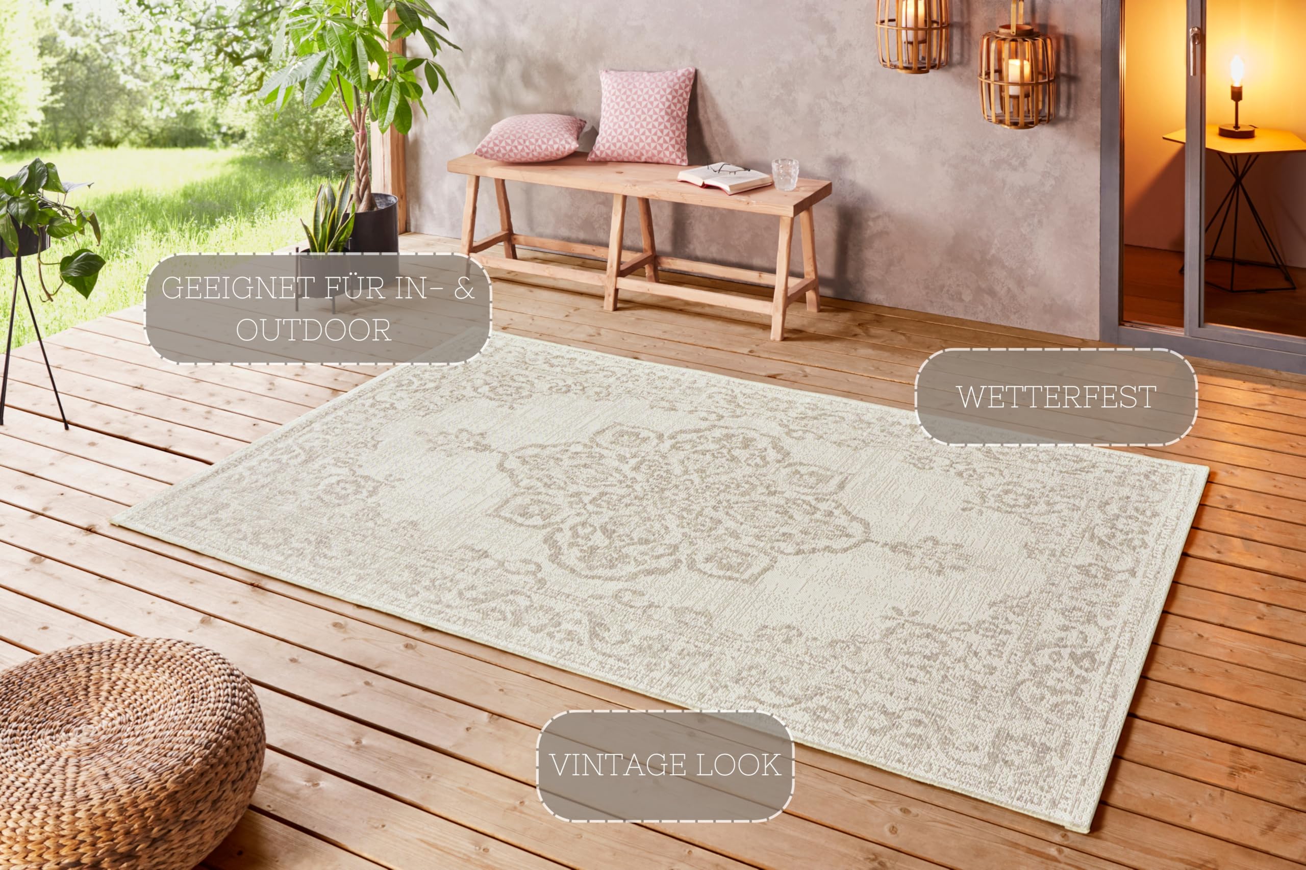 Northrugs Binnen & buiten vloerkleed vintage Tilos - crème/blauw 80x150 cm