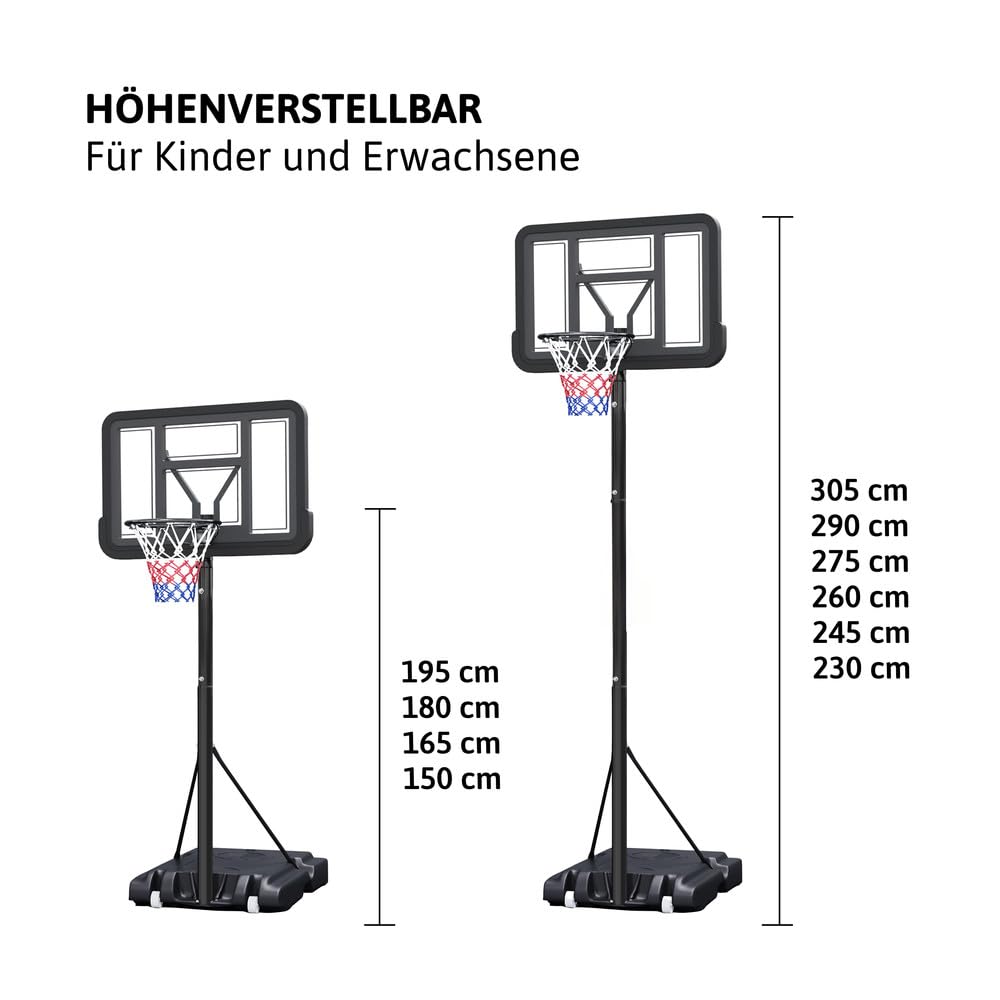 Dönges Basketballkorb höhenverstellbar 1,50-3,05m - Komplett-Set mit Ball & Pumpe - Outdoor & Indoor - Robuste wetterfeste Konstruktion - Für Kinder & Erwachsene