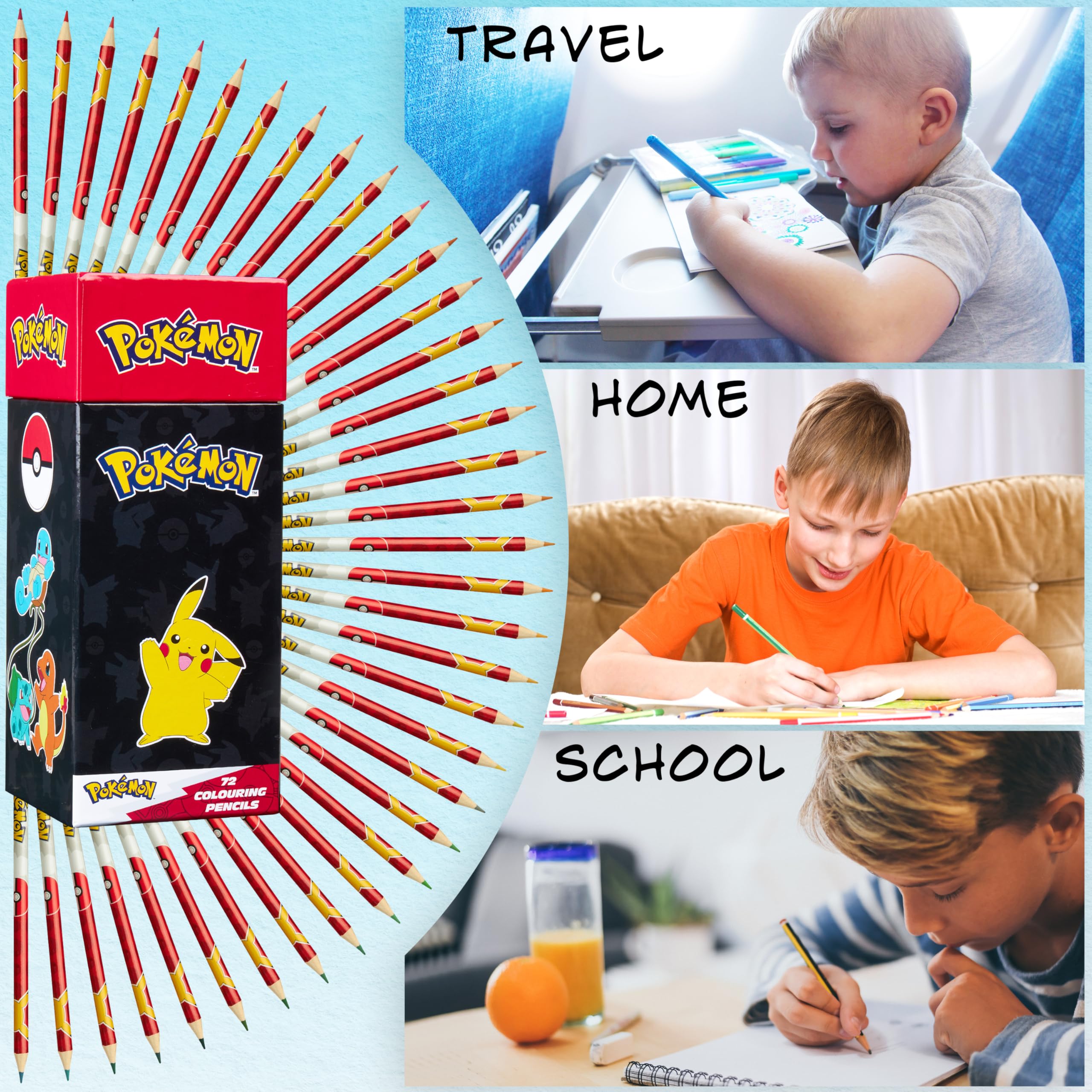 Pokemon Colouring Pencils Set of 72 Assorted Colours Pikachu School Supplies Travel Colouring Set for Drawing Sketching Anime Gifts for Kids - Image 3