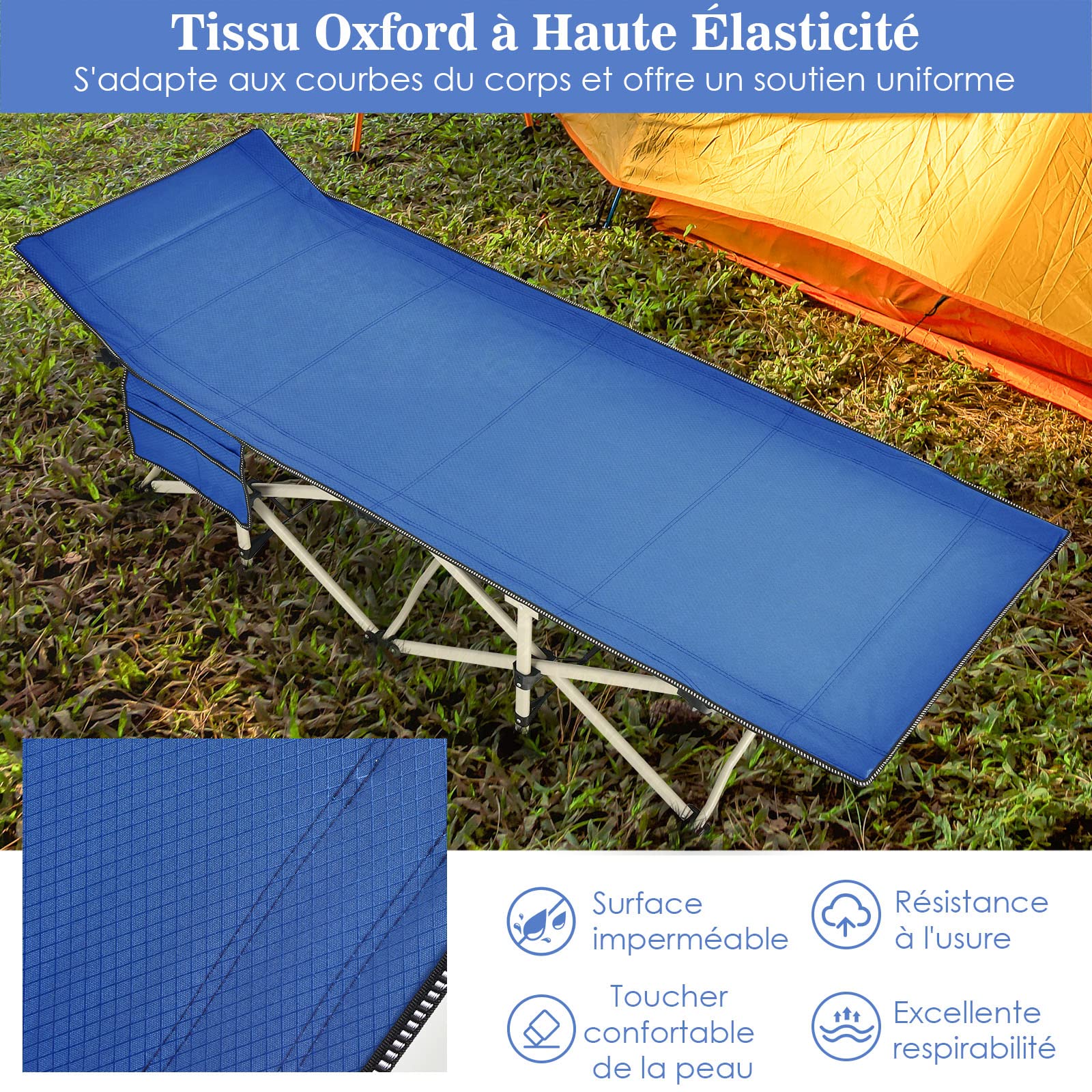 COSTWAY lit de Camping Pliable, Charge jusqu'à 400 kg, lit de Voyage à Pliage Rapide avec Sac de Transport, lit de Couchage intérieur et extérieur pour Le Camping, la Plage, la Maison, Le Bureau