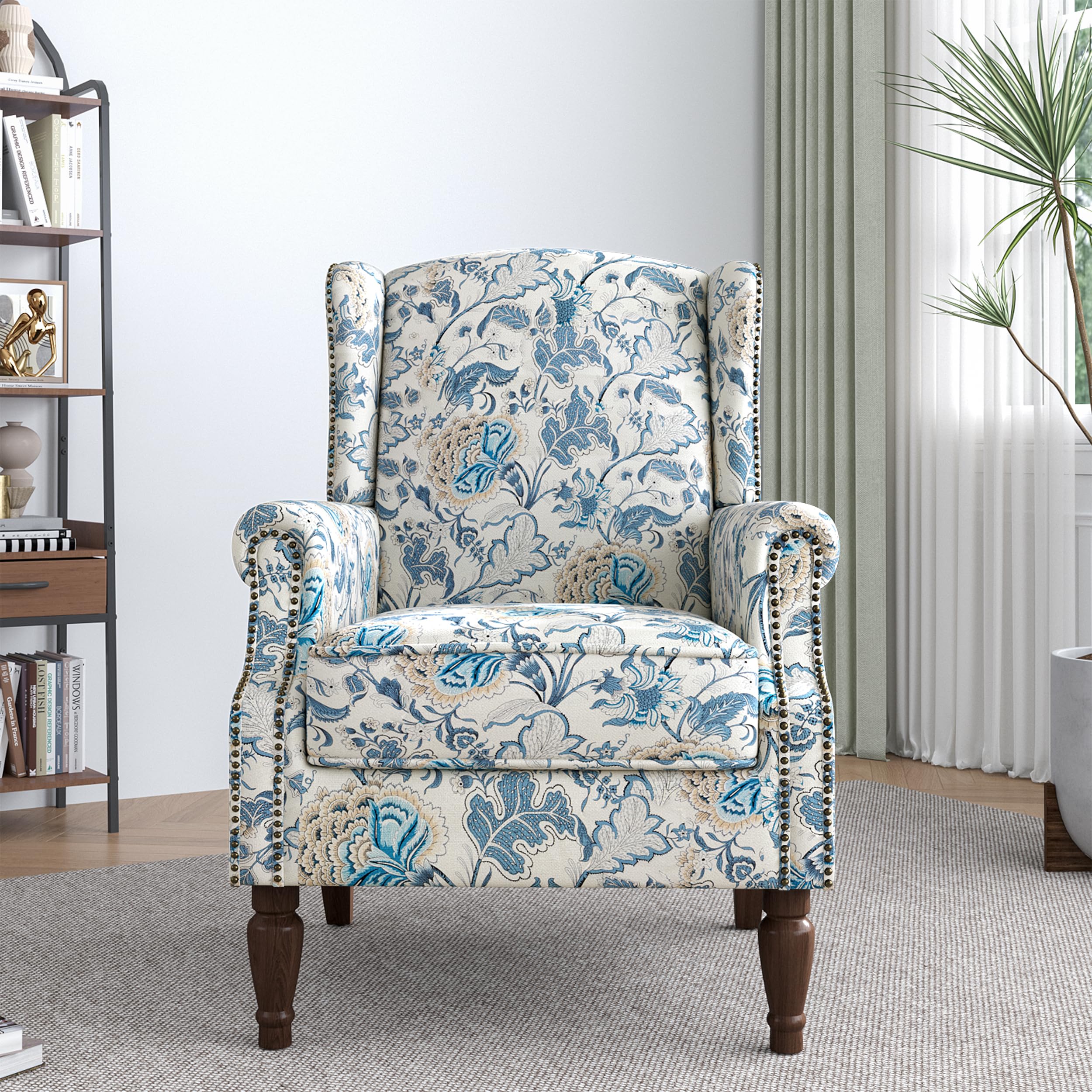 Lumibee High Back Accent Chair, Armchair in Fabric,Comfy Upholstered Wingback Single Sofa Reading Chair with Solid Wood Legs for Living Room,Bedroom,