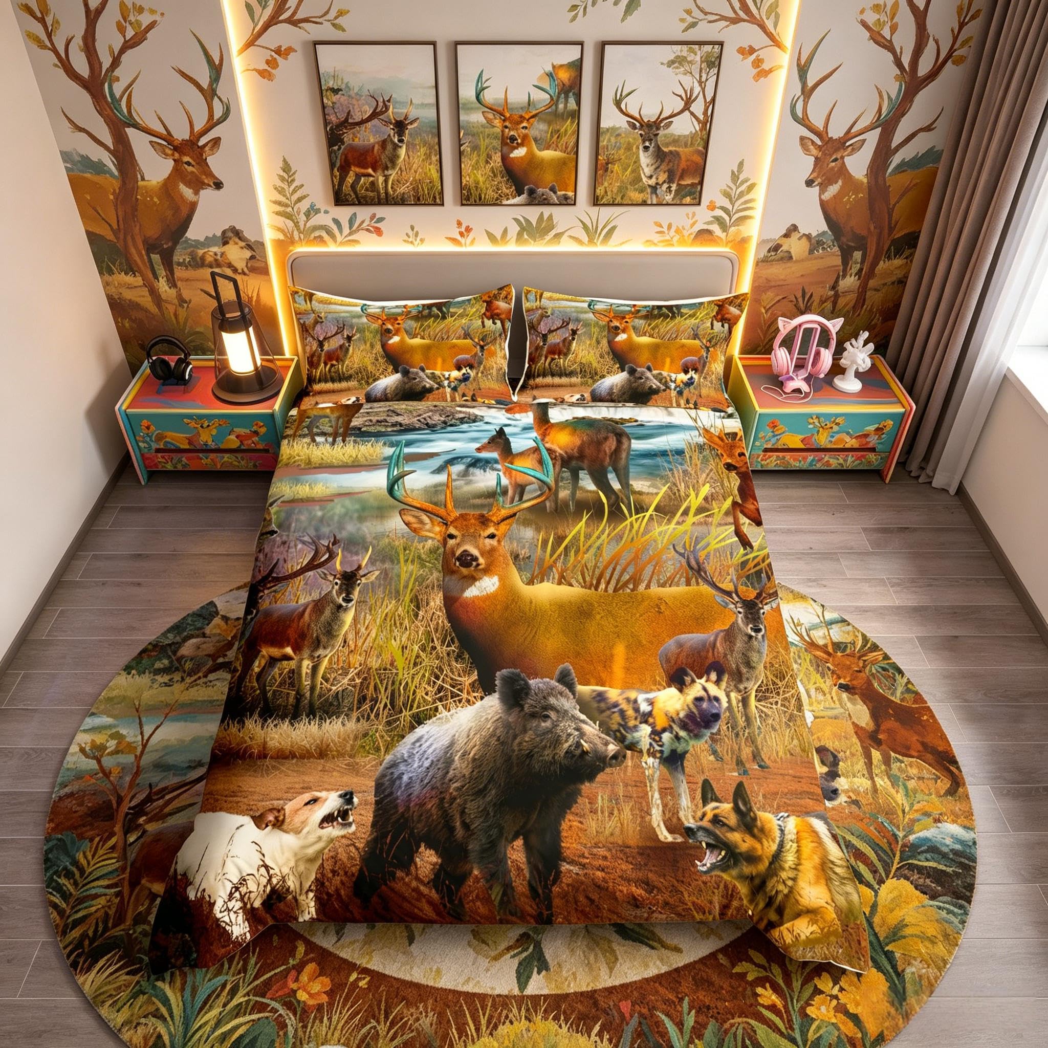 Parure de lit 2 pièces cerf et animaux sauvages pour lit simple enfant