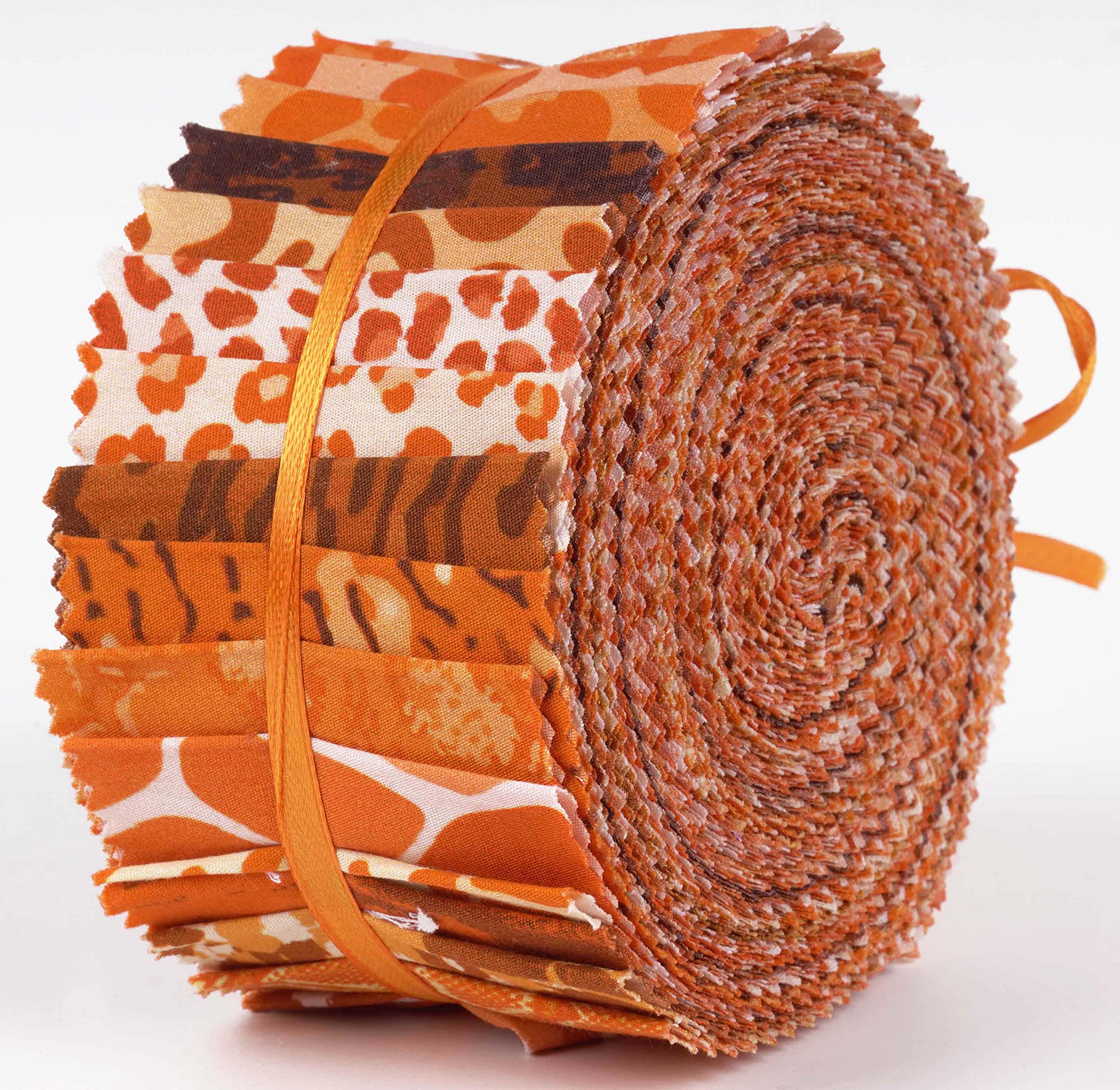 Soimoi 40 Stucke Tiere Drucken Baumwolle Vorgezogene Stoffe Fur Quilting Craft Strips 2.5X42Zoll Gelee Rolle - Orange
