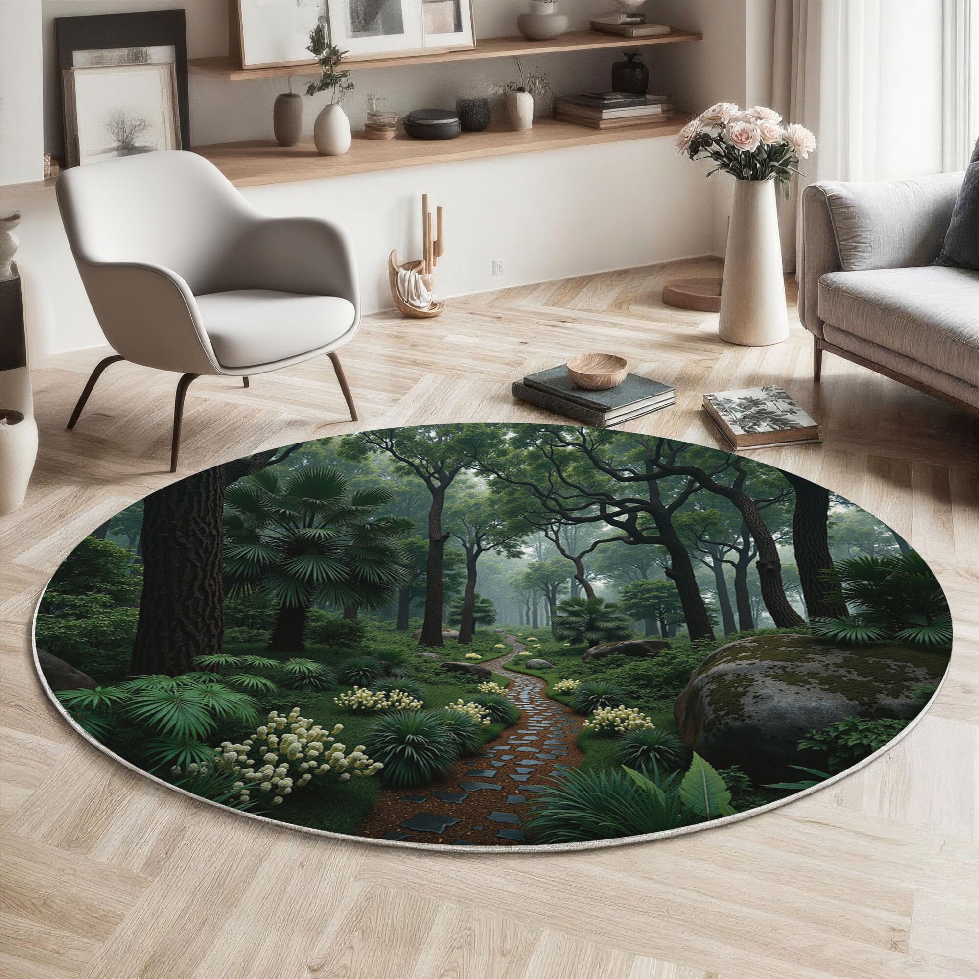 Tapis de sol antidérapant forêt mystérieuse 160cm lavable pour la salle de jeux