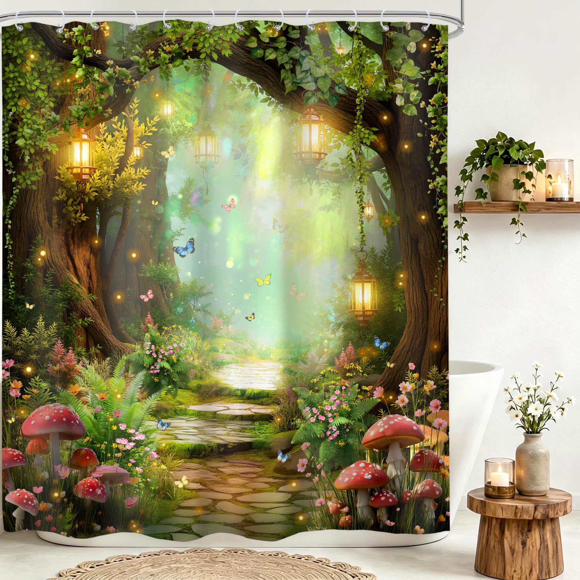 Fantasy Fairy Path Magical Floral Enchanted Bathroom Shower Curtain Set — image 1