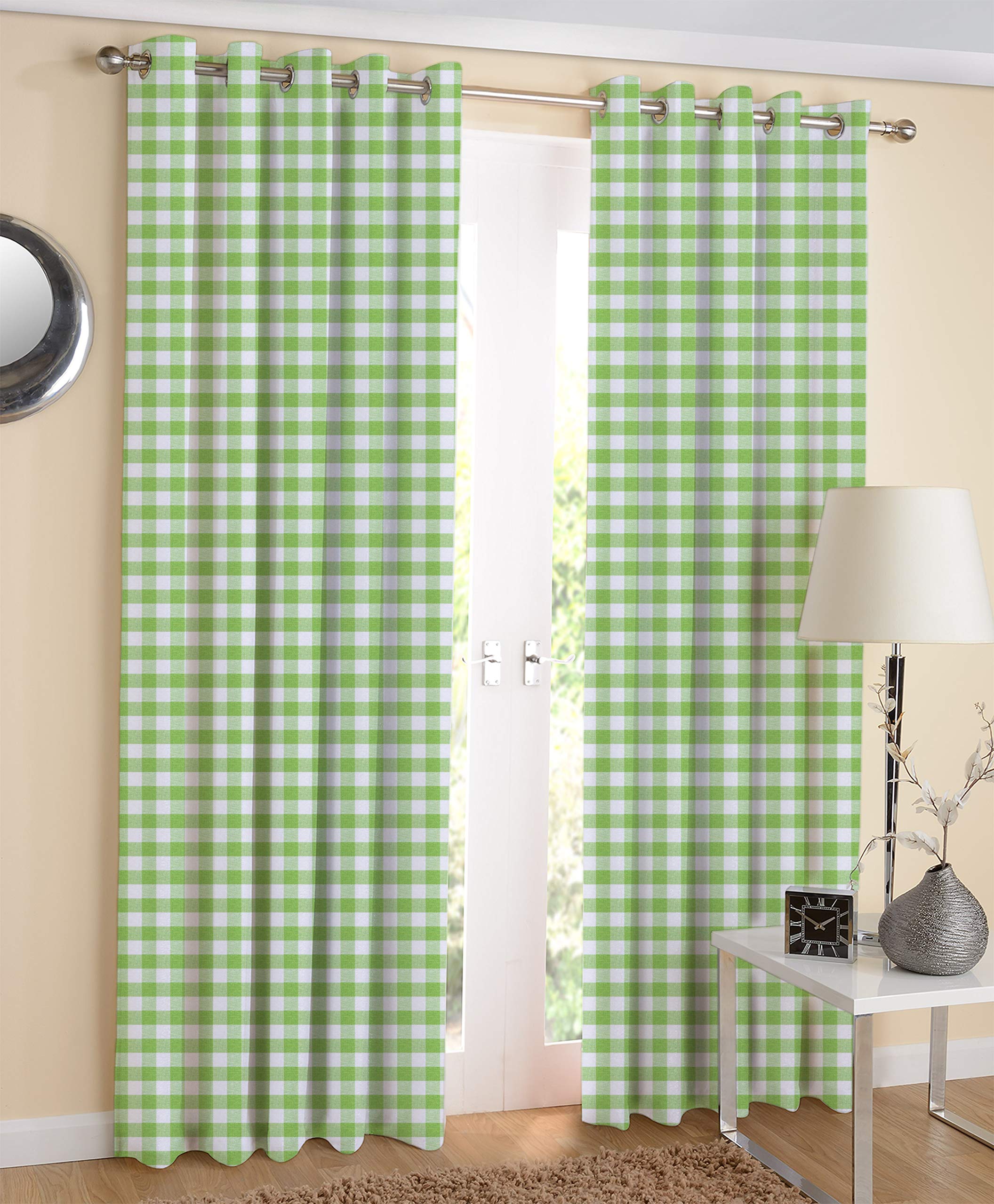 Airwill Green Checkered Pattern Cotton Window Curtains 4x5ft Pack of 2 Pieces-image-31