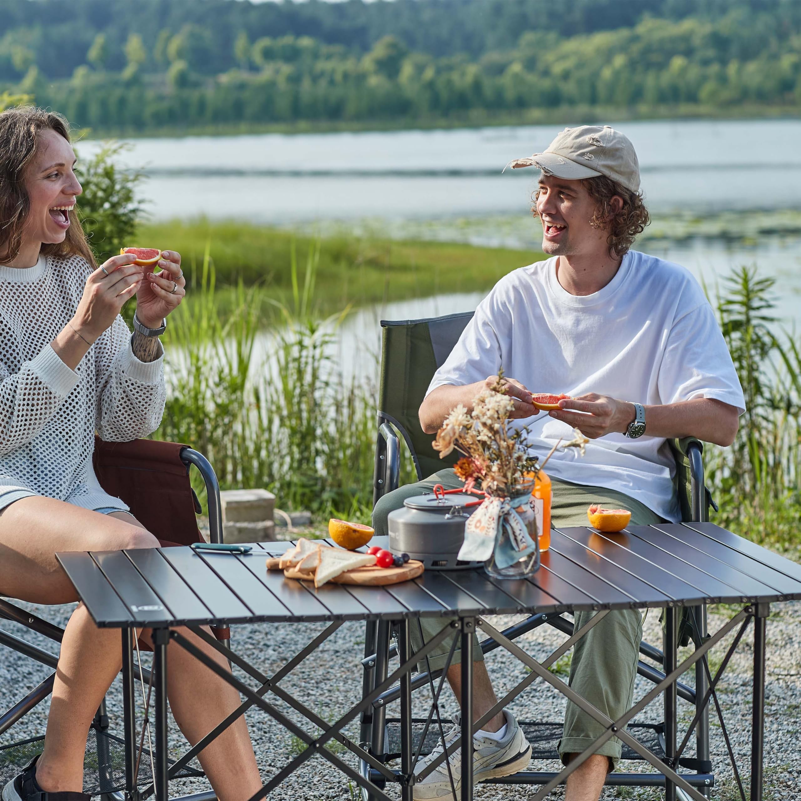 EVER ADVANCED Campingtisch Klappbar 116X70CM für 4-6 Personen Klapptisch 80KG Belastbar, Aluminium Tischplatte, Falttisch mit Tragetasche für Camping Picknick Garten Balkon Schwarz