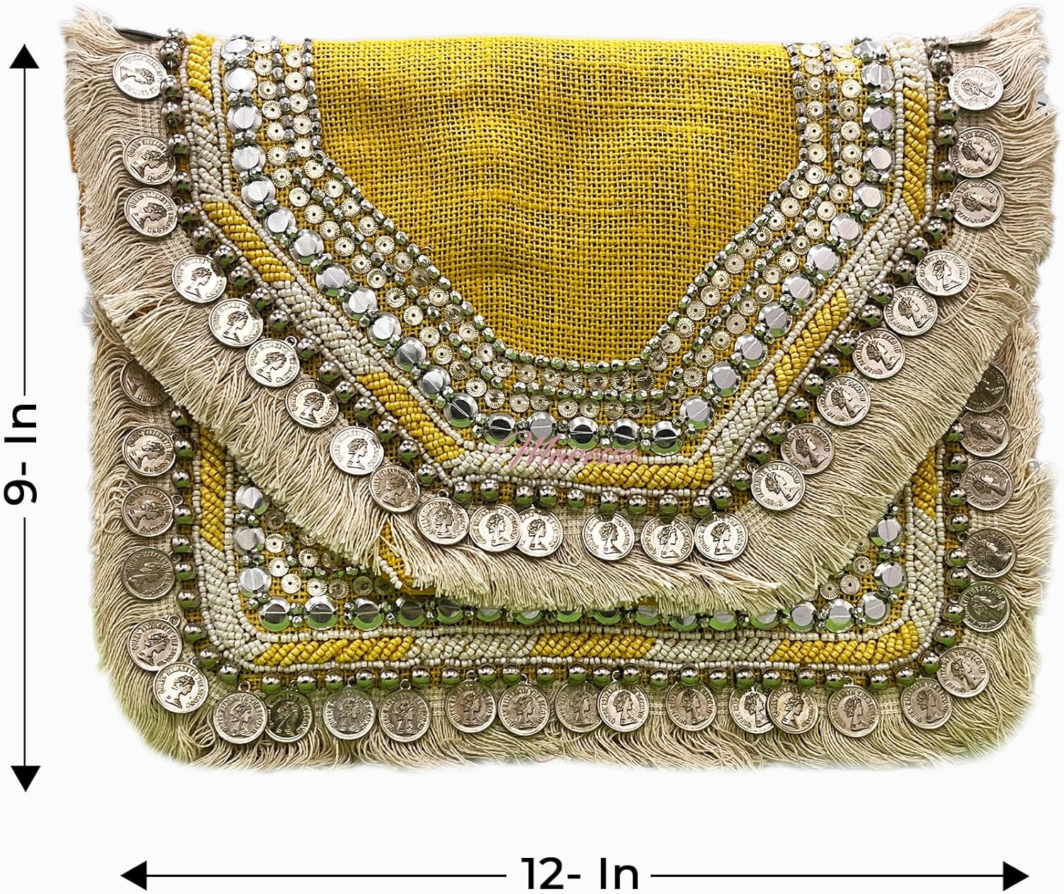 Maresse Women Ethnic Embellished Handmade Designer Boho Bag | Stylish Bohemian Crossbody Purse | Ideal for Festivals, Weddings and Casual Outings| Unique Fashion Accessory (Mustard Shine)